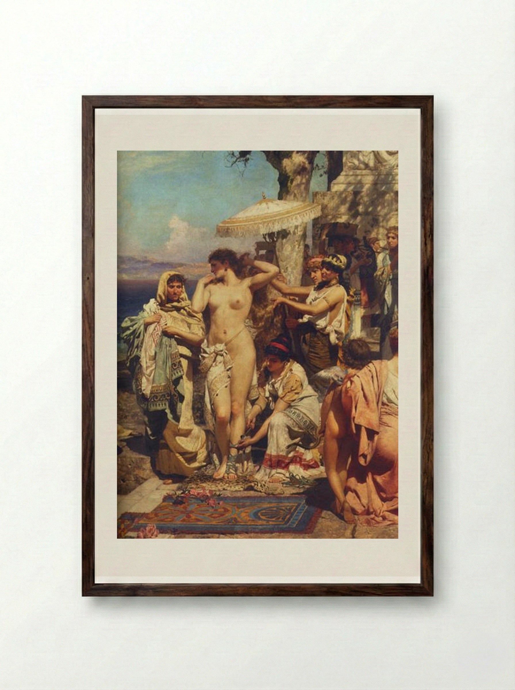 Phryne at the Poseidonia in Eleusis - Henryk Siemiradzki - Framed Print Dark Wood