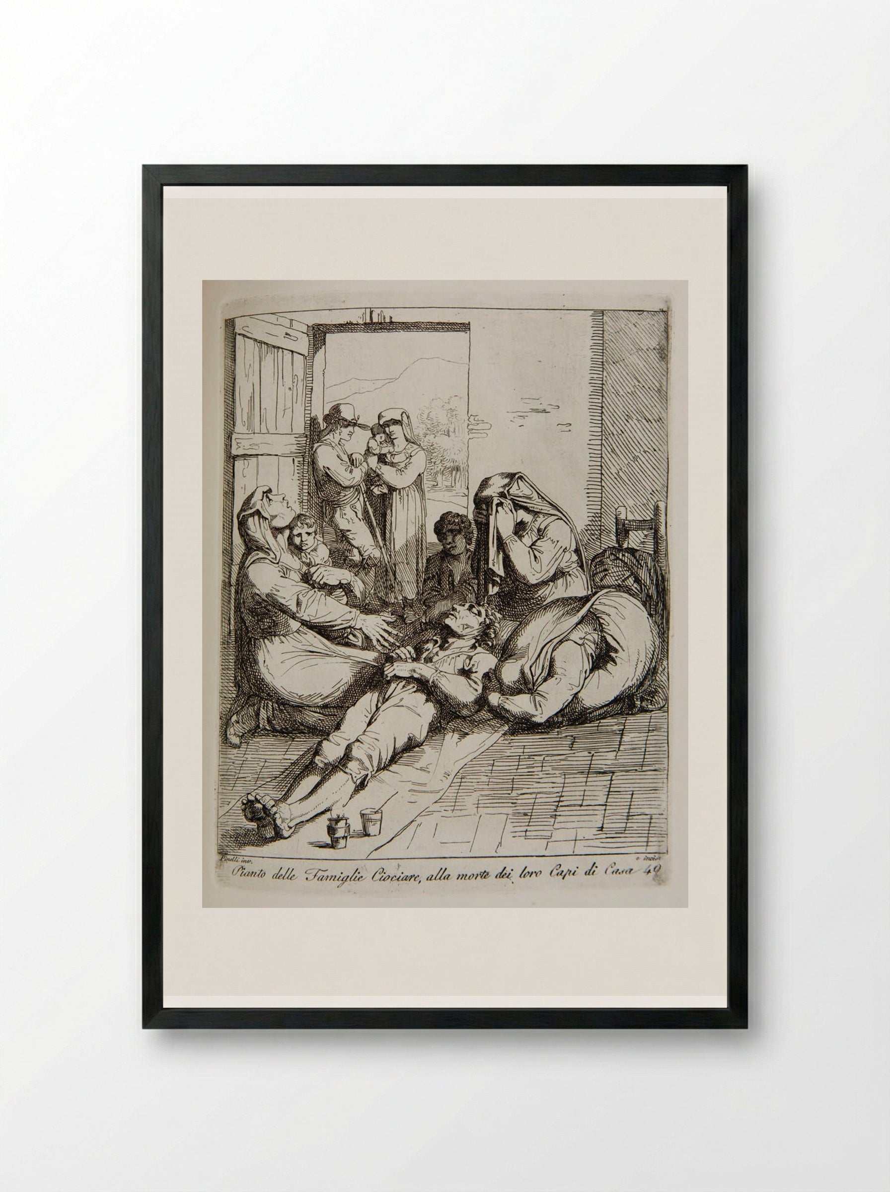 Pianto delle Famiglie Ciociare, alla morte dei loro Capi di Casa - Bartolomeo Pinelli - Framed Print Black