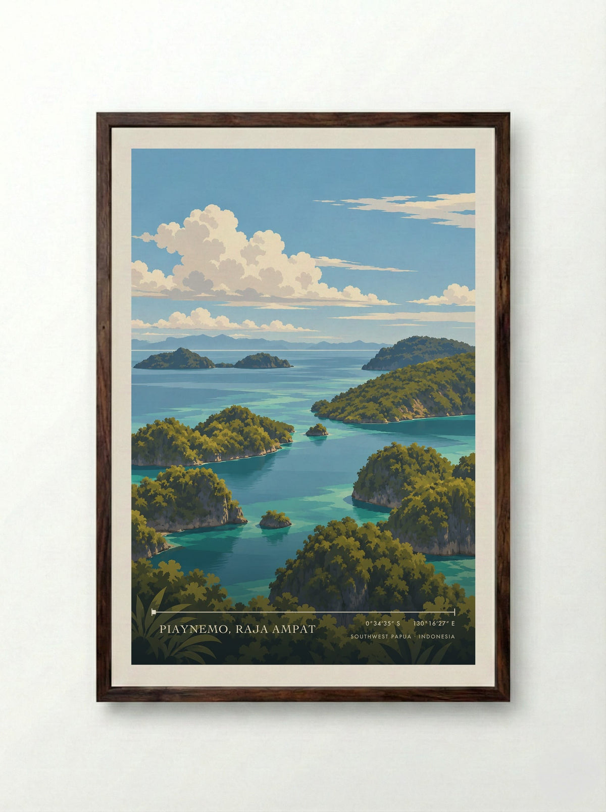 Piaynemo, Raja Ampat, Southwest Papua | Travel Poster - Framed Print Dark Wood