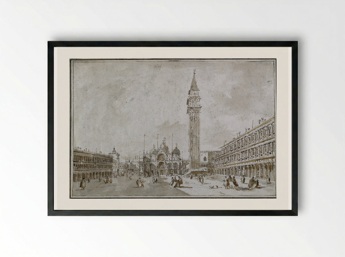 Piazza San Marco, Venice - Francesco Guardi - Framed Print Black