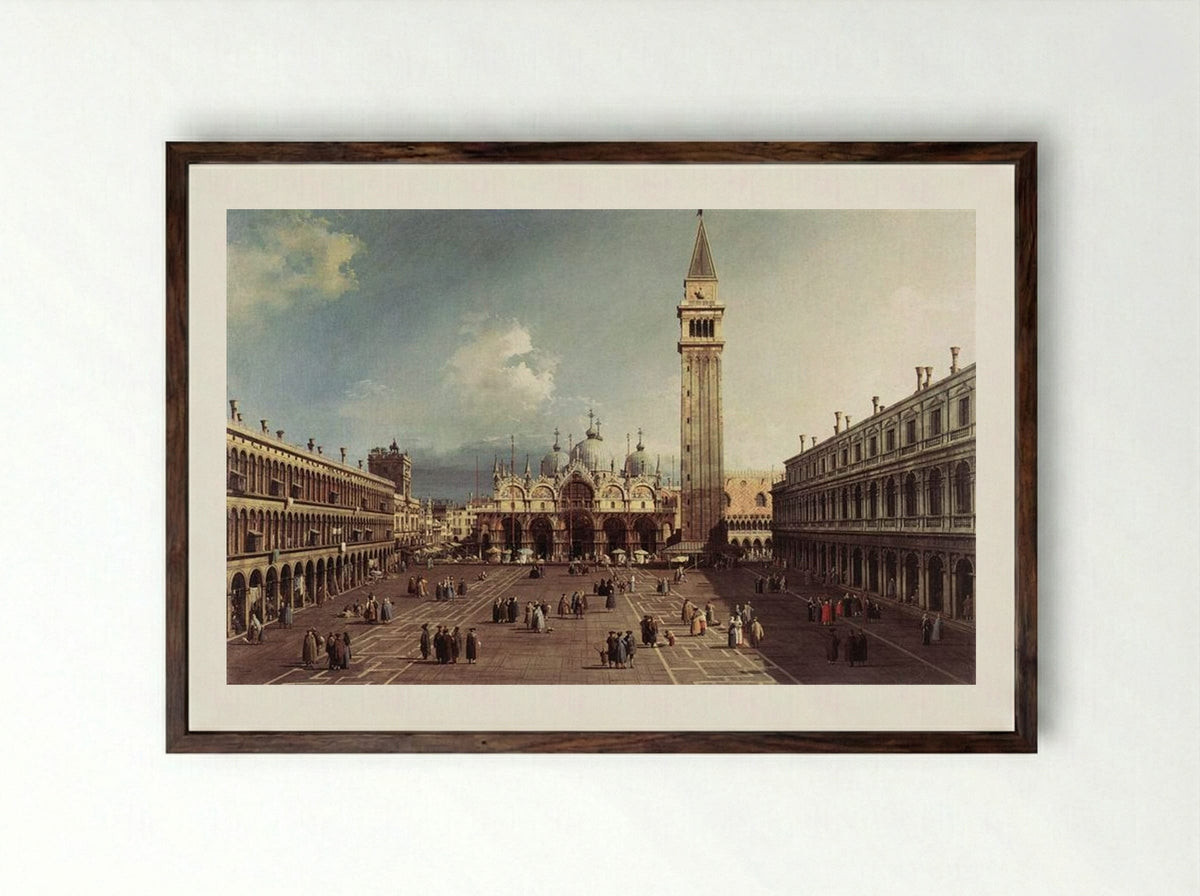 Piazza San Marco with the Basilica - Canaletto - Framed Print Dark Wood