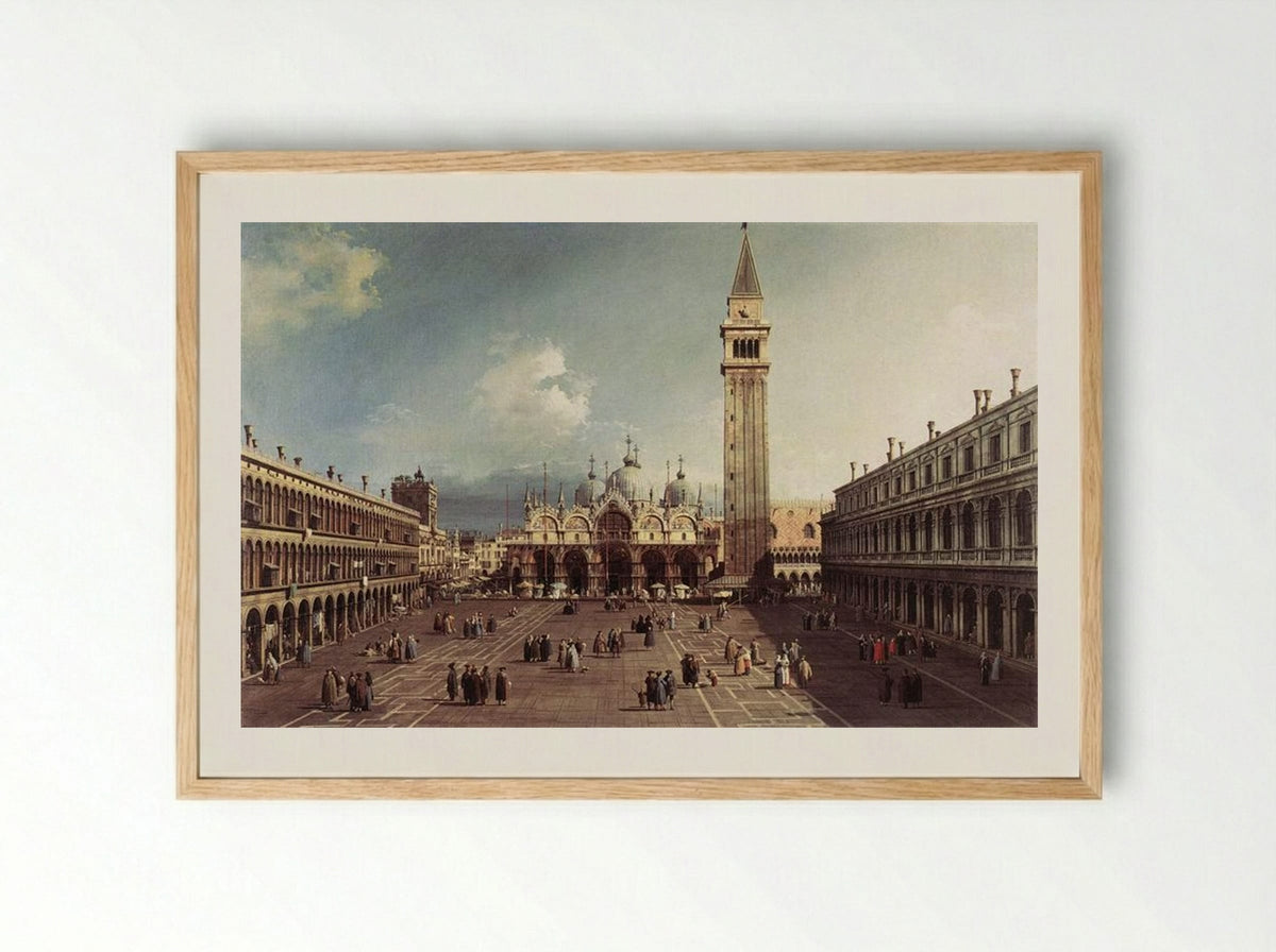 Piazza San Marco with the Basilica - Canaletto - Framed Print Wood
