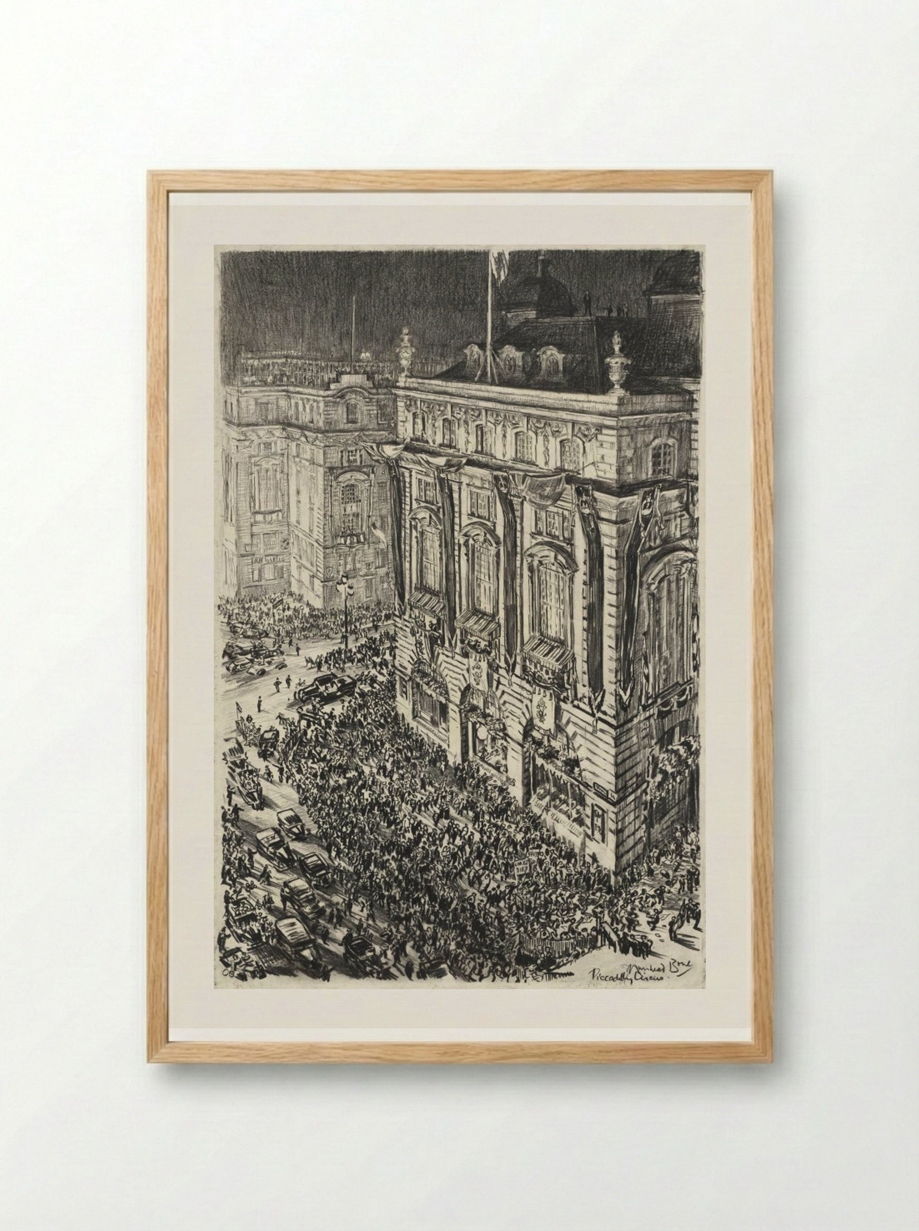 Piccadilly Circus, Eve of the Coronation of George VI - Muirhead Bone - Framed Print Wood