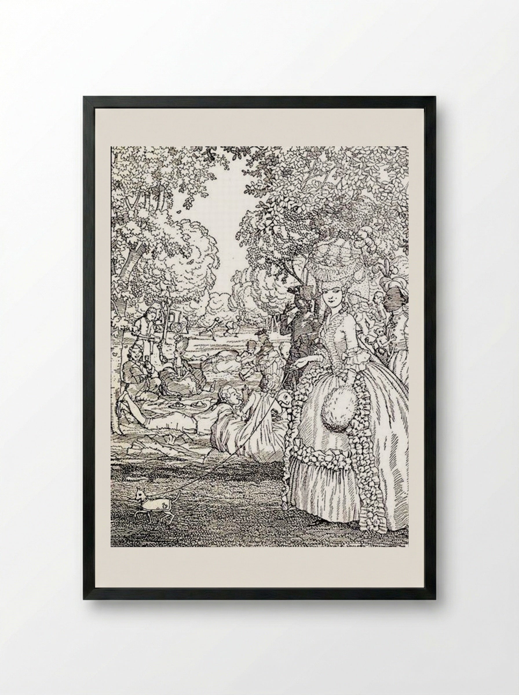 Picnic (Illustration to the Book of the Marquise) - Konstantin Somov - Framed Print Black