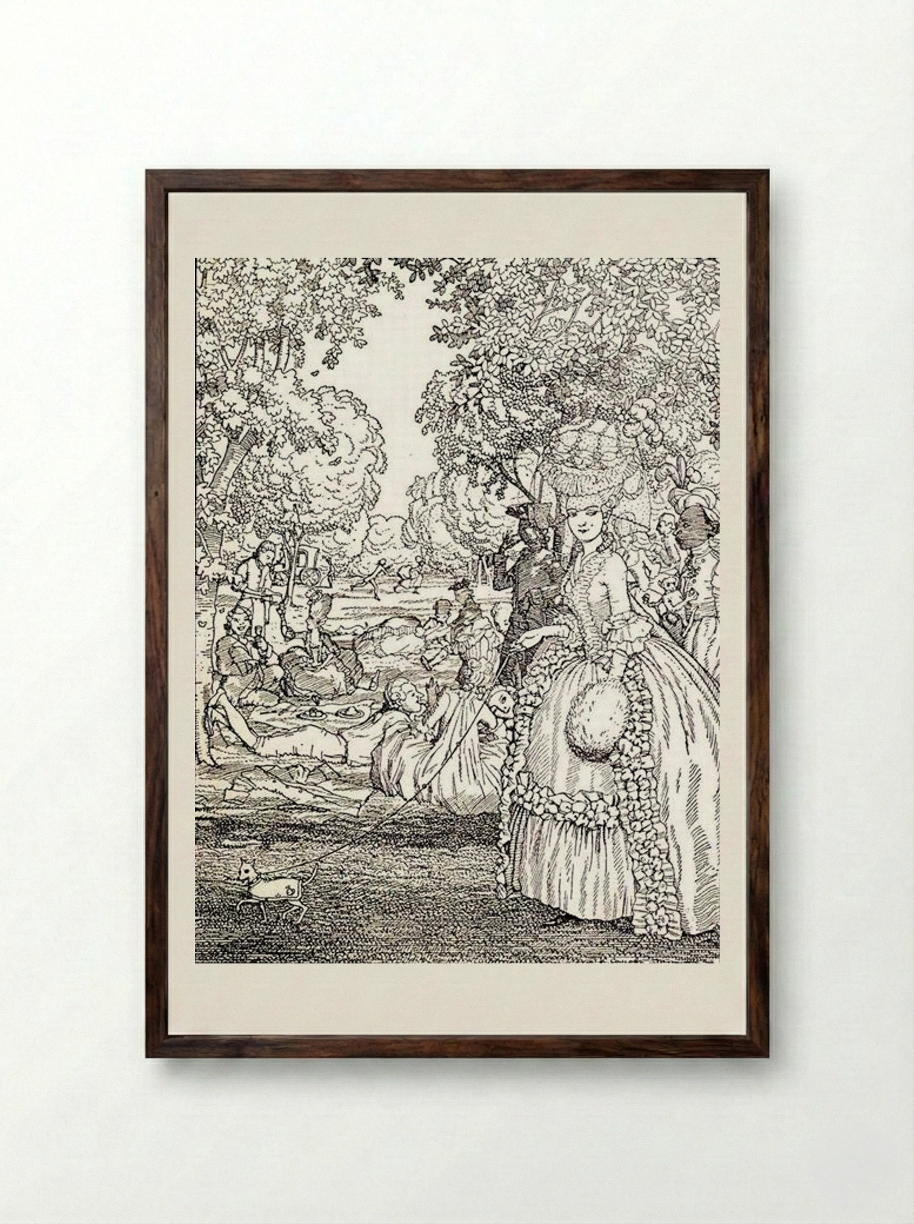 Picnic (Illustration to the Book of the Marquise) - Konstantin Somov - Framed Print Dark Wood