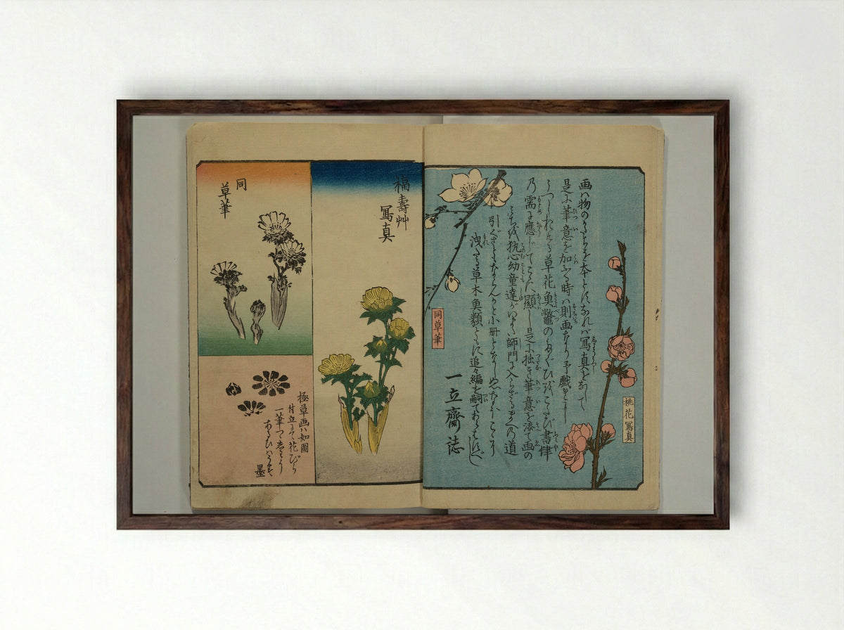 Picture Book for the Practice of Drawing (Ehon tebikigusa) - Utagawa Hiroshige - Framed Print Dark Wood