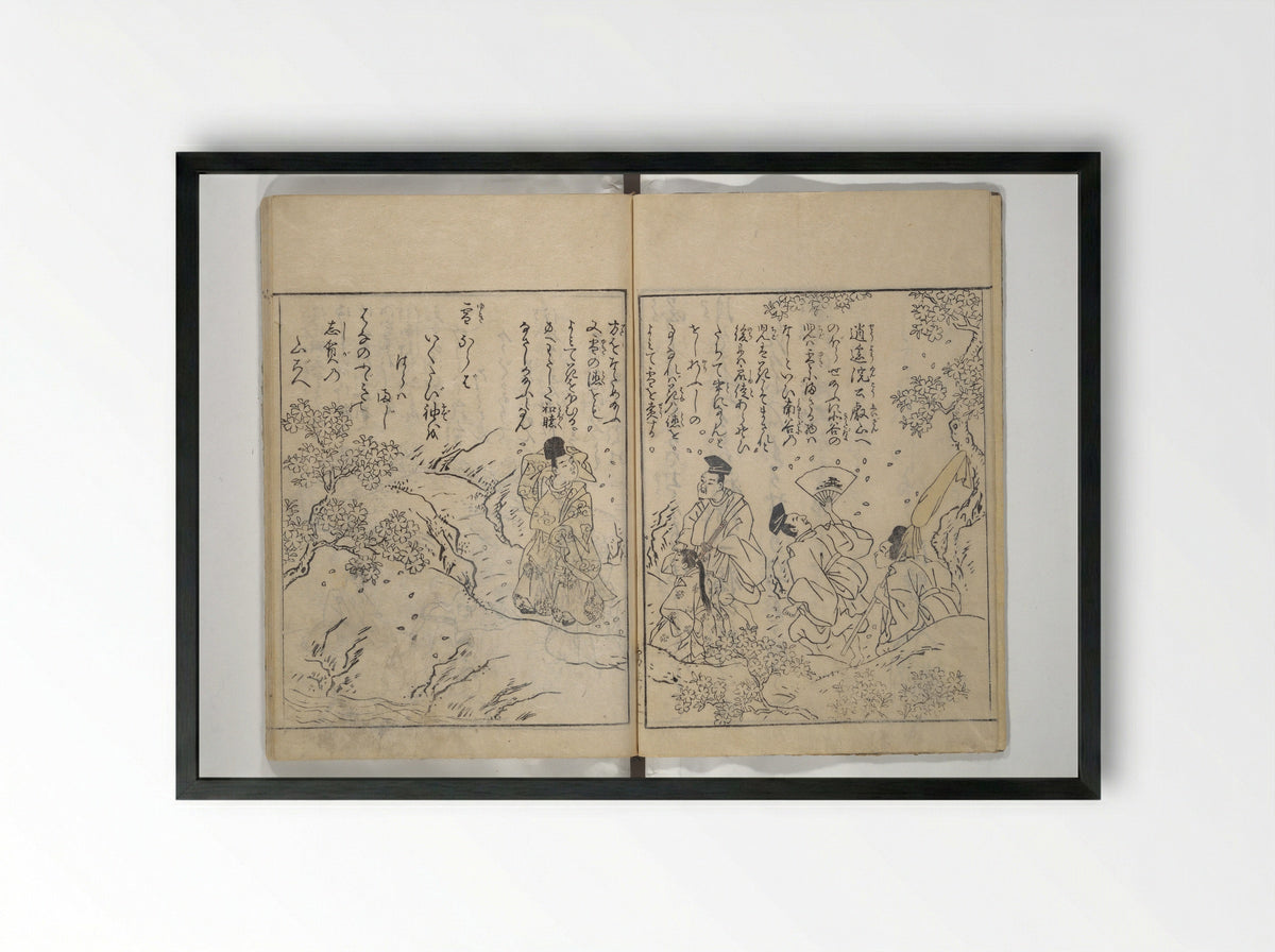 Picture Book of Snow, Moon, and Flowers - Nishikawa Sukenobu - Framed Print Black