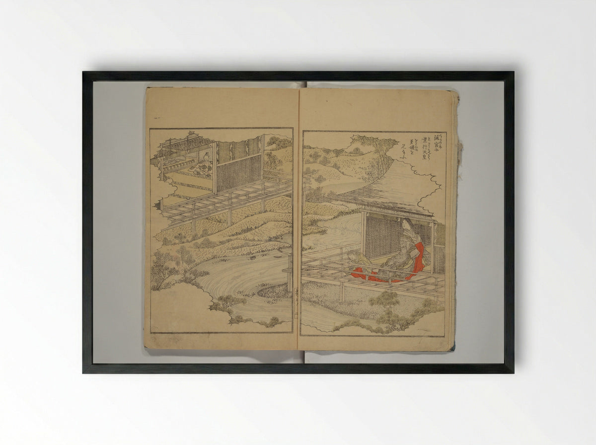Picture Book of the Wisteria Trousers (Ehon fujibakama) - Yanagawa Shigenobu - Framed Print Black