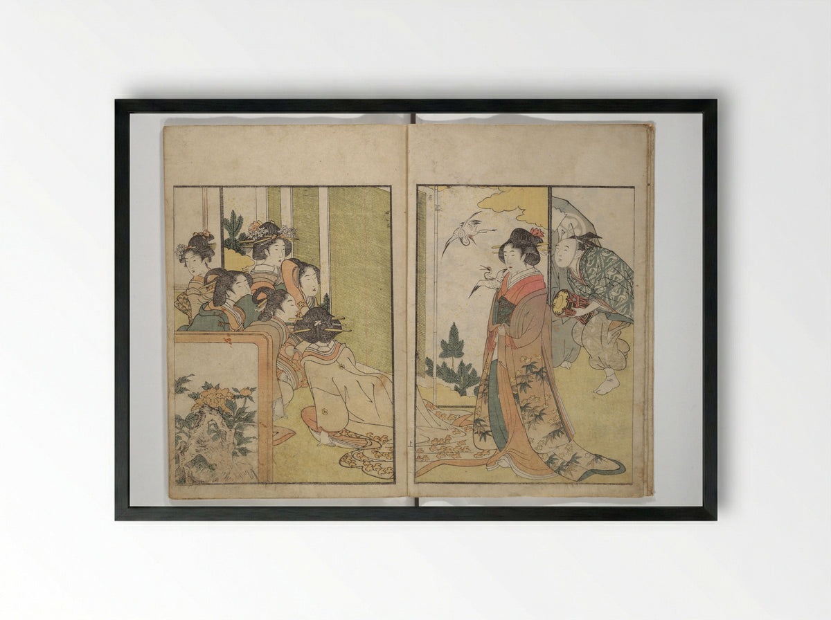 Picture Book on Flowers of the Four Seasons - Kitagawa Utamaro - Framed Print Black