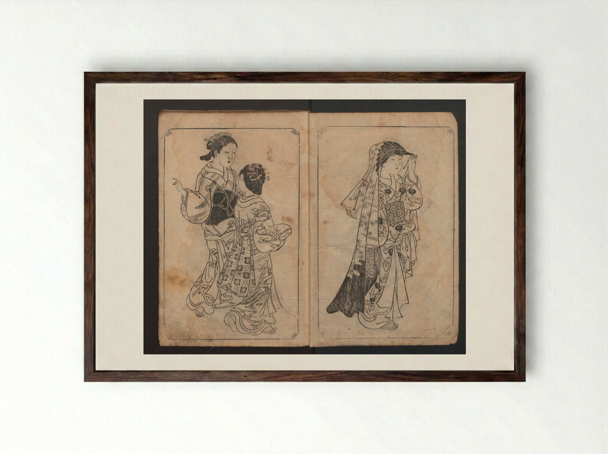 Picture Book: Mount Asaka - Nishikawa Sukenobu - Framed Print Dark Wood