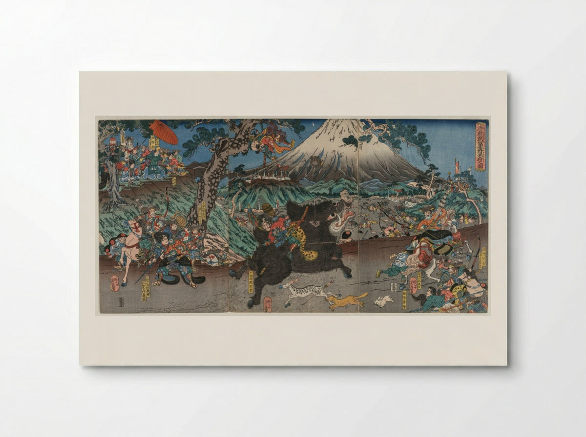 Picture of Minamoto no Yoritomo's Hunt on the Slopes of Mount Fuji - Utagawa Yoshifuji - Poster