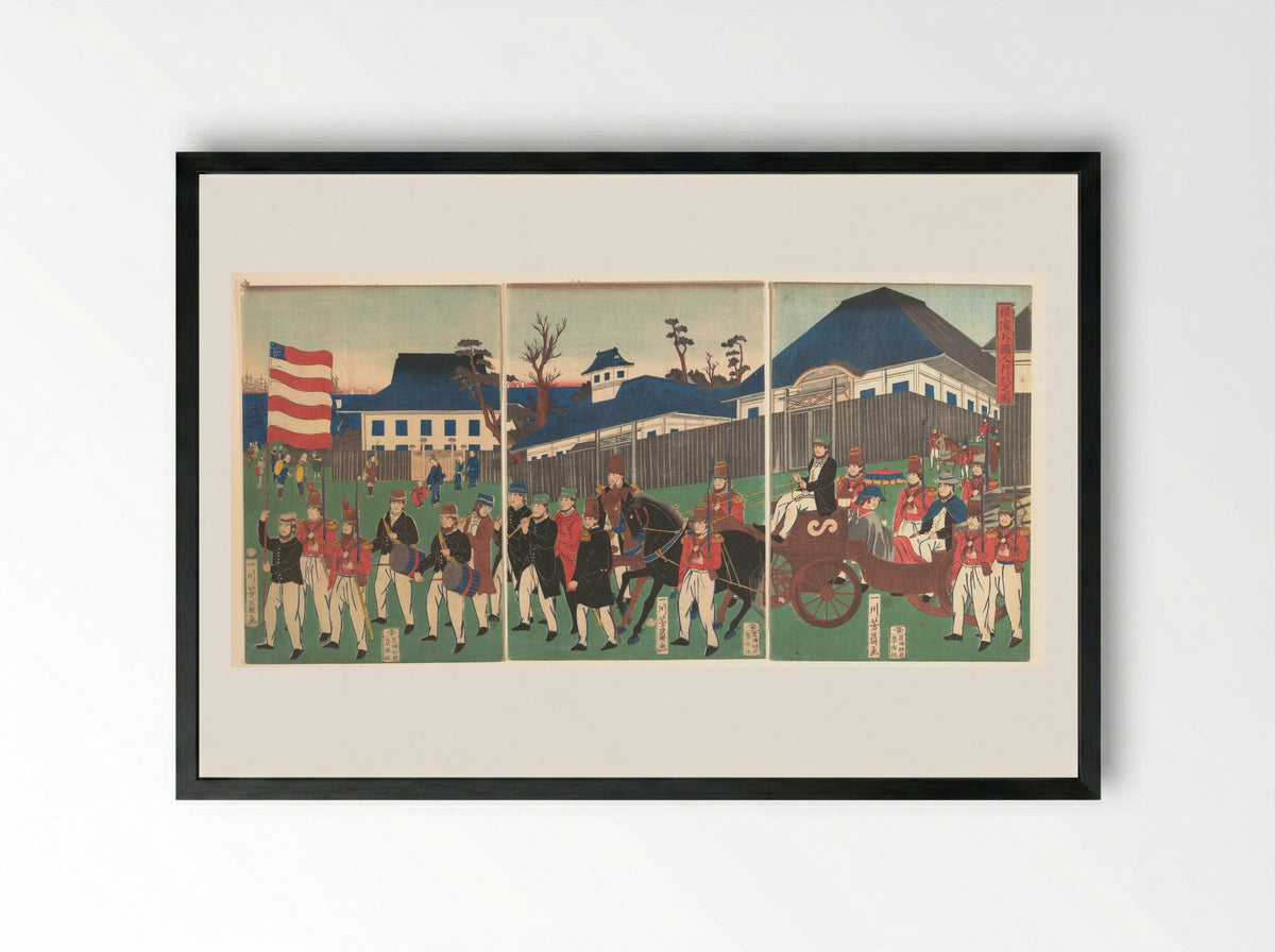 Picture of a Procession of Foreigners at Yokohama - Utagawa Yoshikazu - Framed Print Black