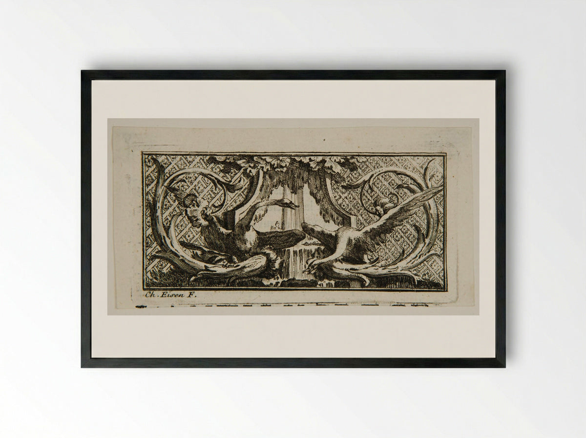 Piece of Ornament with Two Swans - Charles Eisen - Framed Print Black