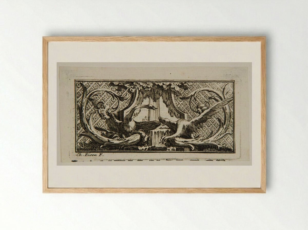 Piece of Ornament with Two Swans - Charles Eisen - Framed Print Wood
