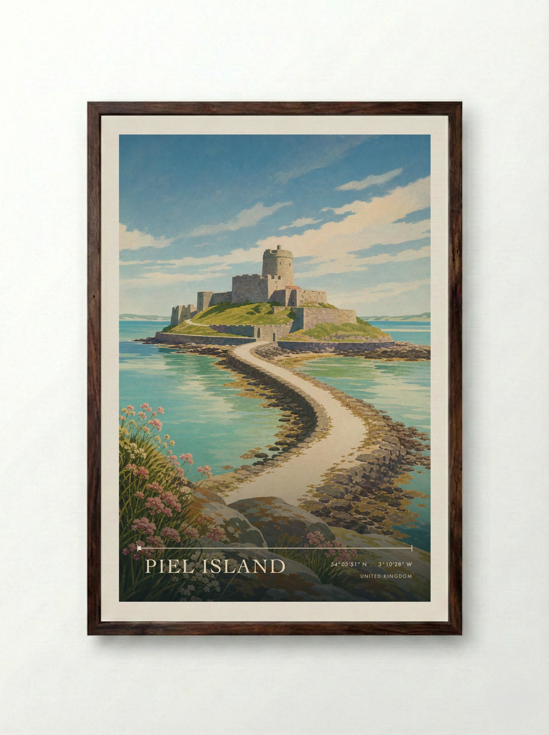 Piel Island United Kingdom Travel Poster - Framed Print Dark Wood