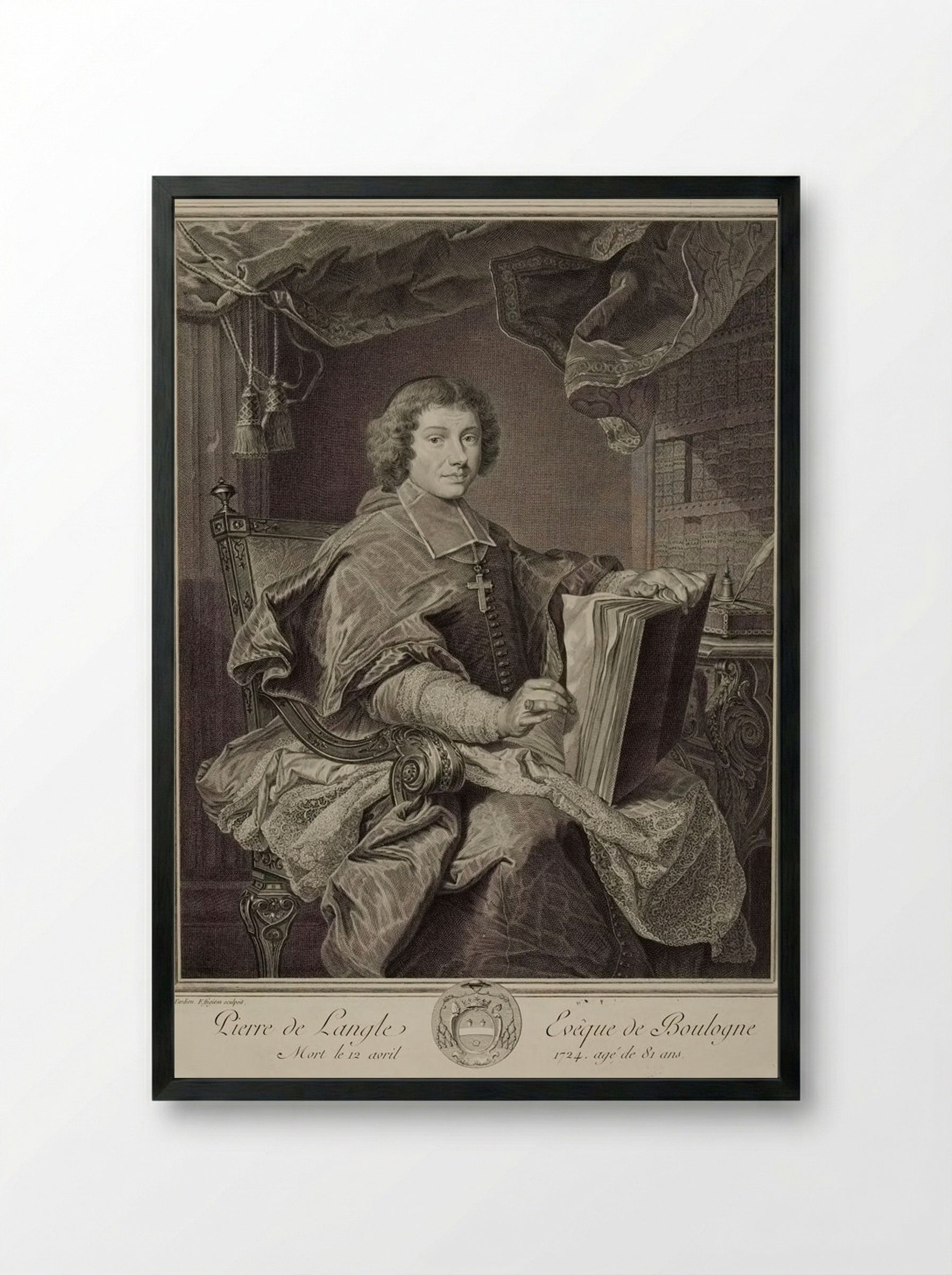 Pierre de L'Angle, Bishop of Boulogne - Jacques Nicolas Tardieu - Framed Print Black