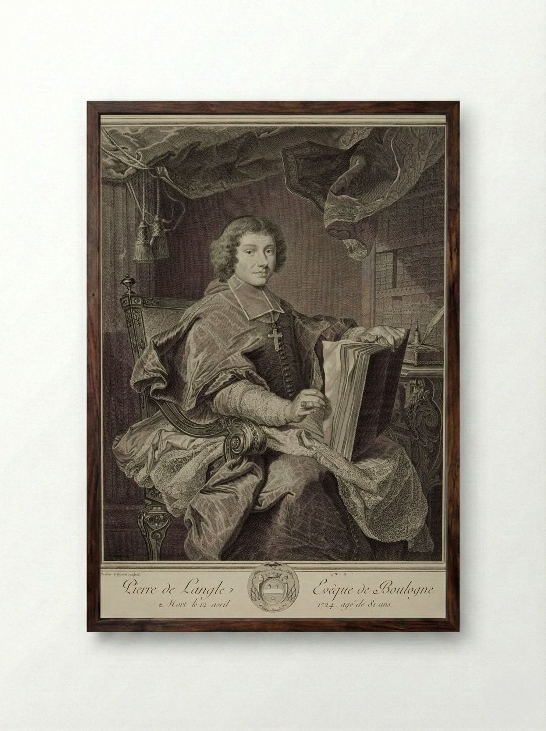 Pierre de L'Angle, Bishop of Boulogne - Jacques Nicolas Tardieu - Framed Print Dark Wood