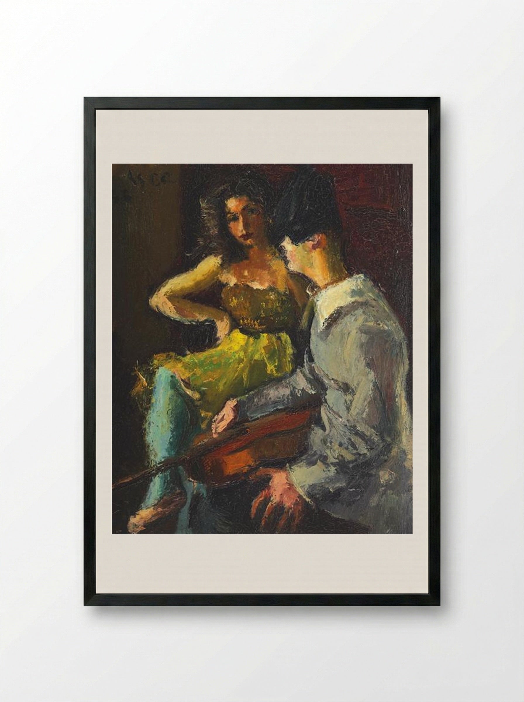 Pierrot and Columbine - Iosif Iser - Framed Print Black
