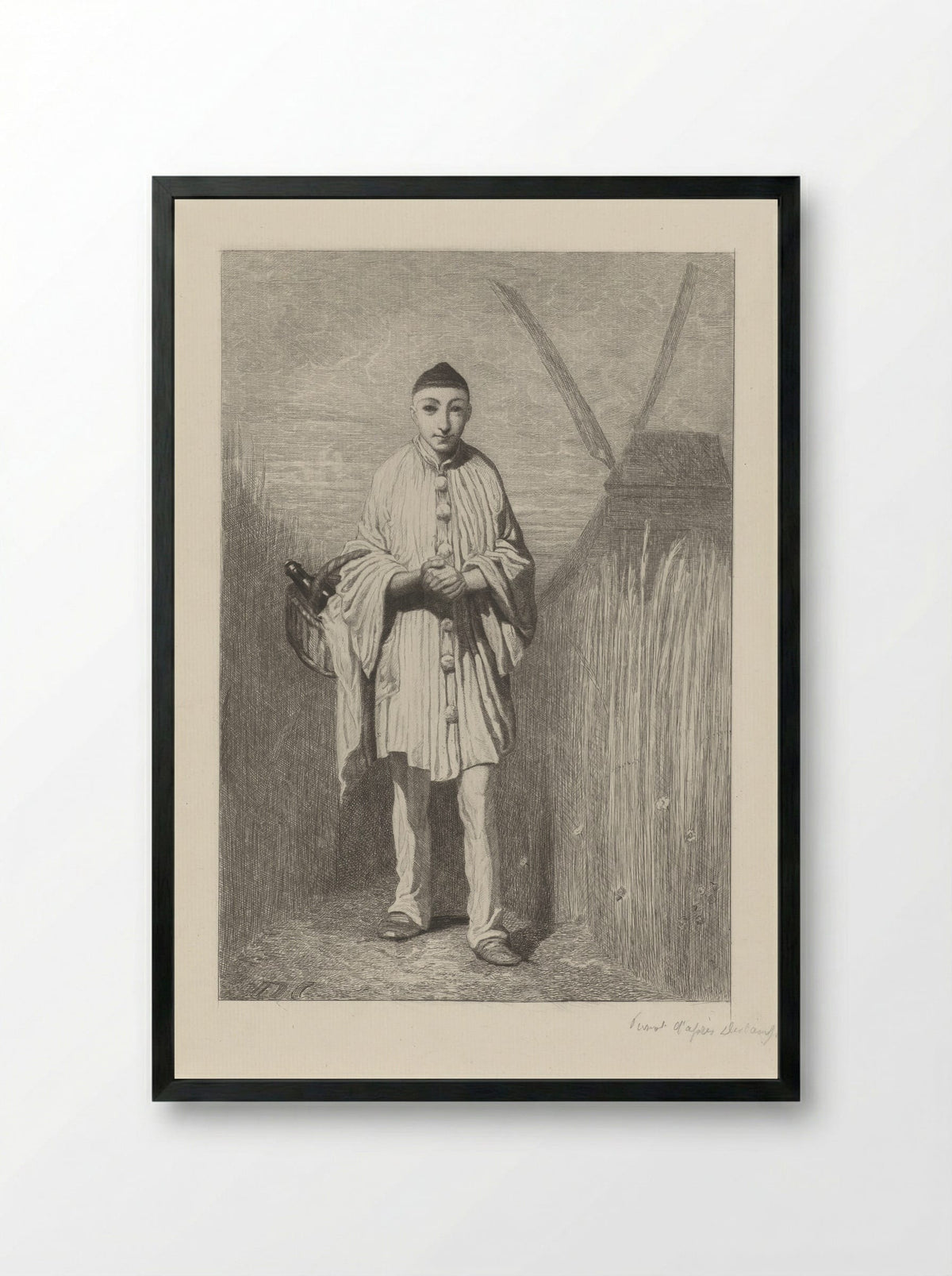 Pierrot bij een molen - Ferdinand Leenhoff - Framed Print Black