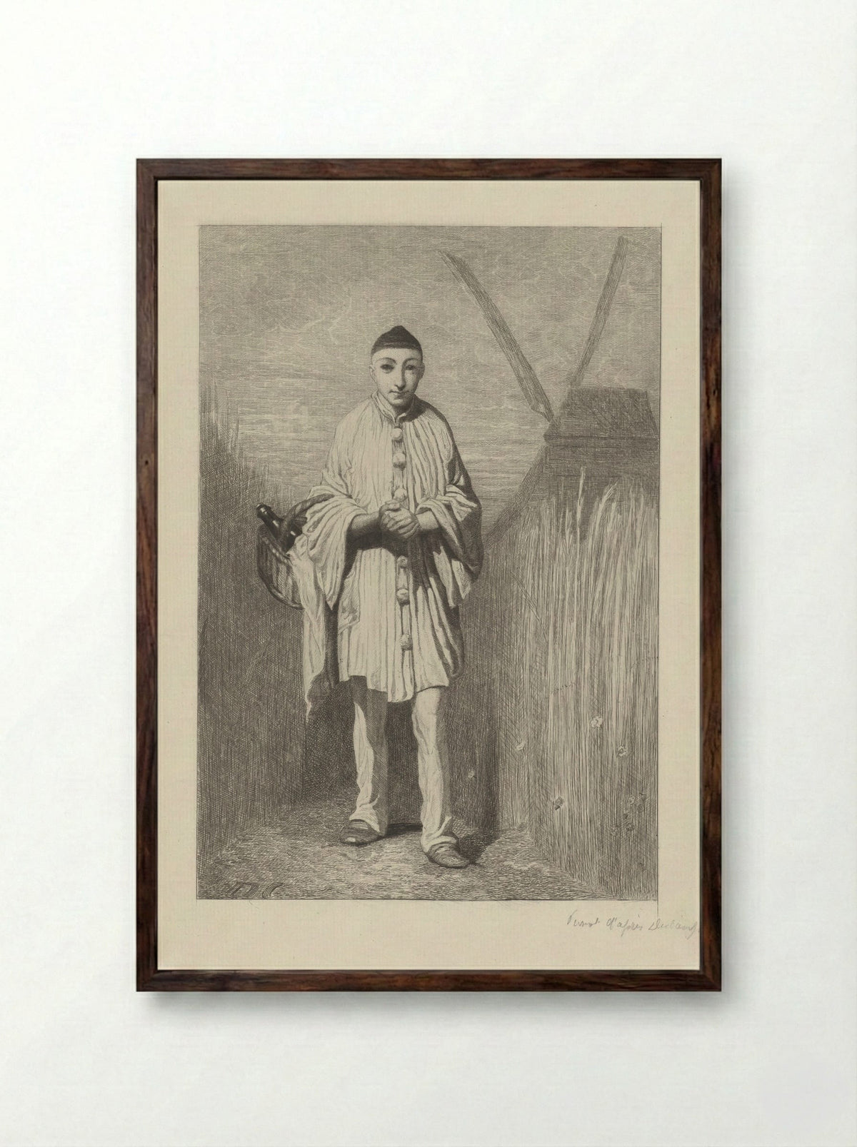 Pierrot bij een molen - Ferdinand Leenhoff - Framed Print Dark Wood