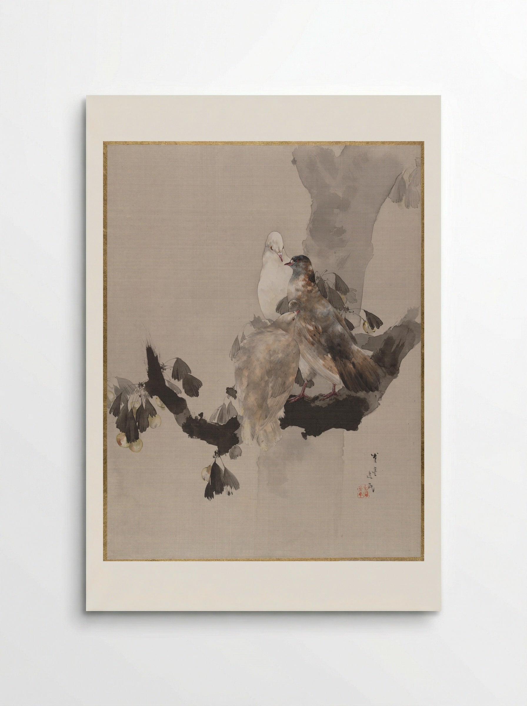 Pigeons in a Tree - Watanabe Seitei - Poster