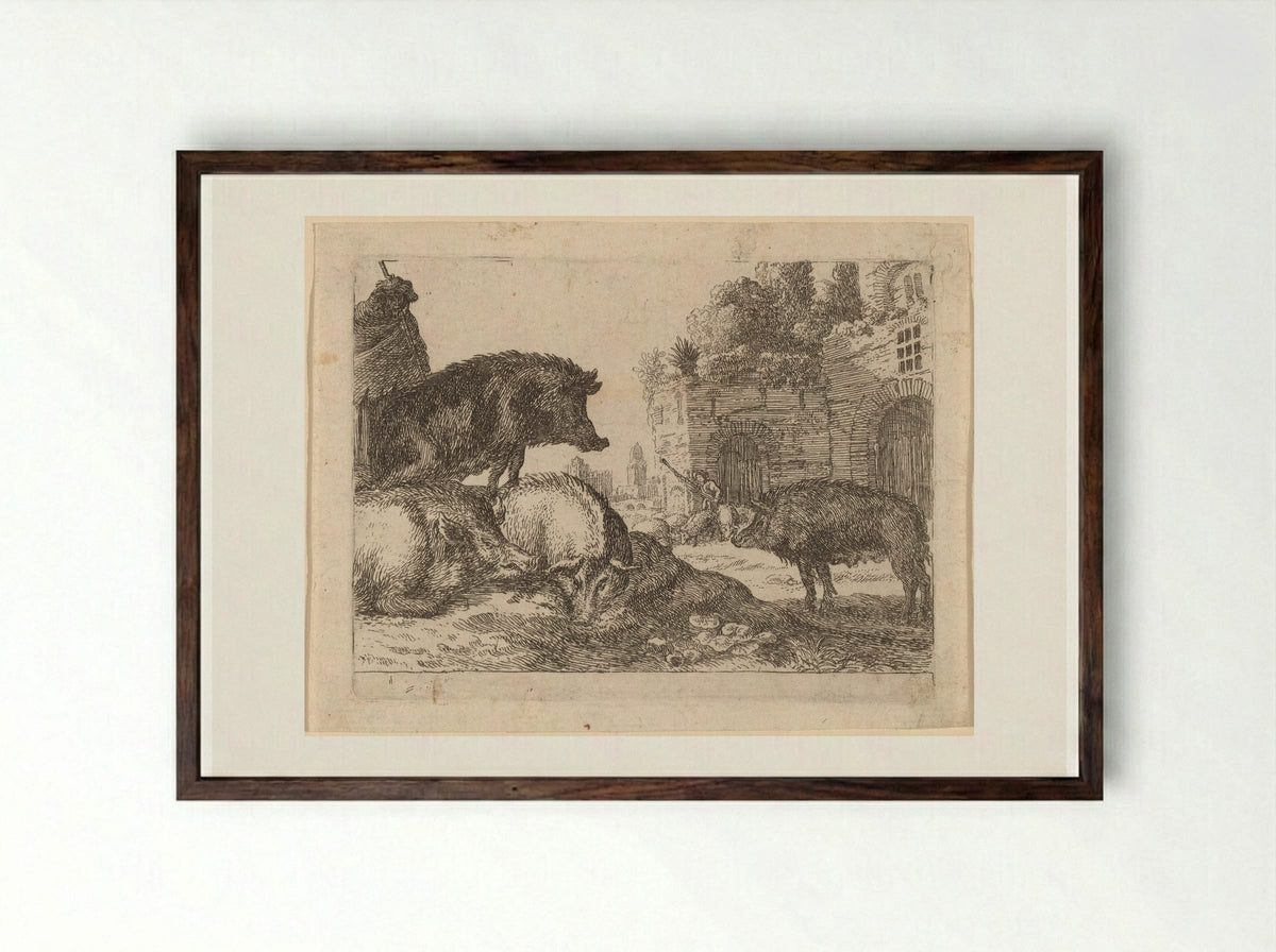 Pigs - Herman van Swanevelt - Framed Print Dark Wood