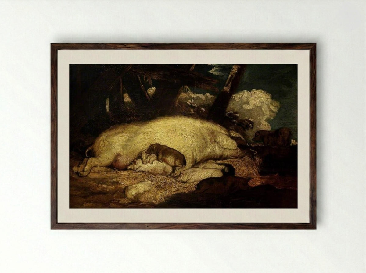 Pigs - James Ward - Framed Print Dark Wood