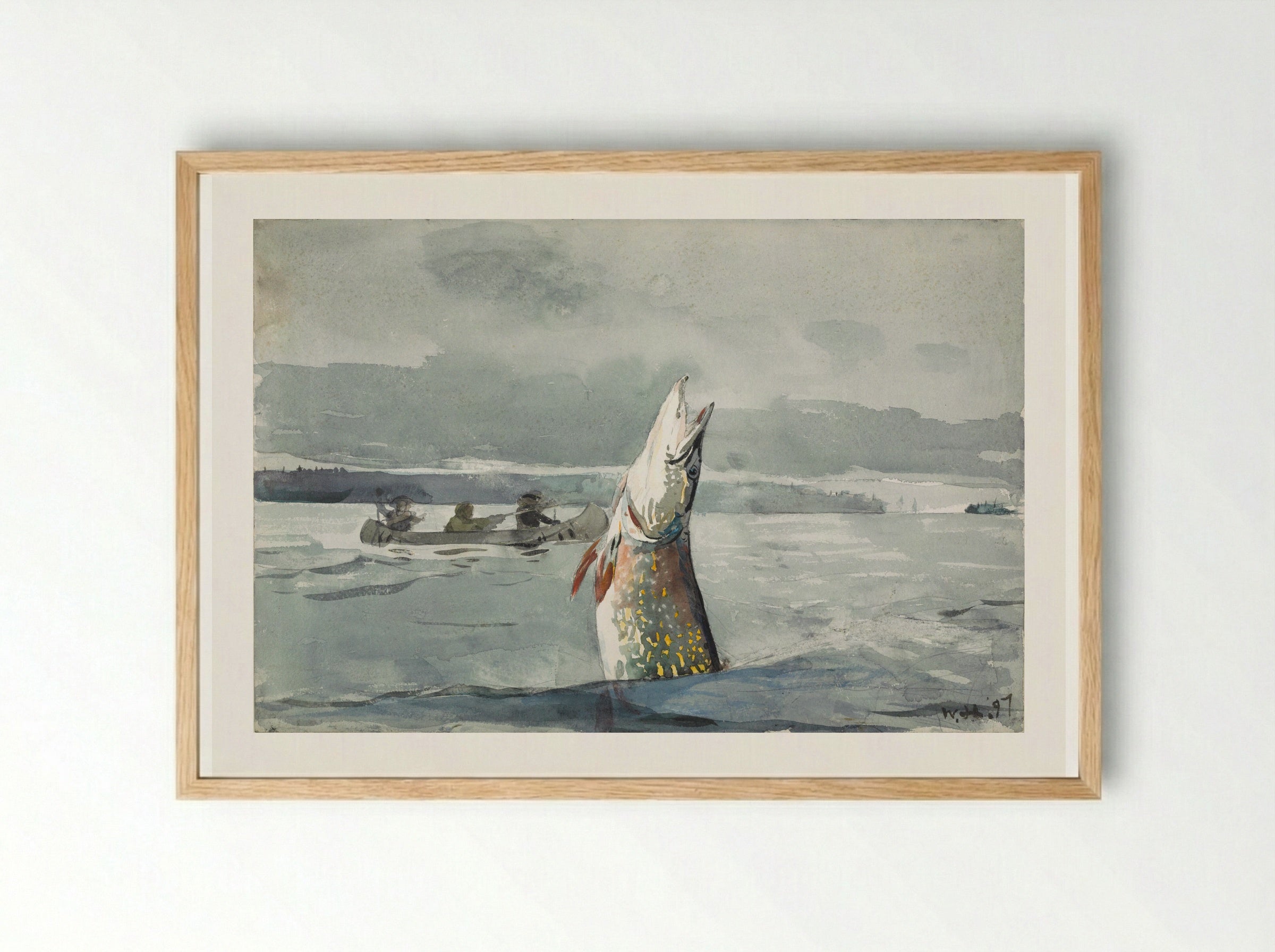 Pike, Lake St. John (Ouananiche Fishing) - Winslow Homer - Framed Print Wood