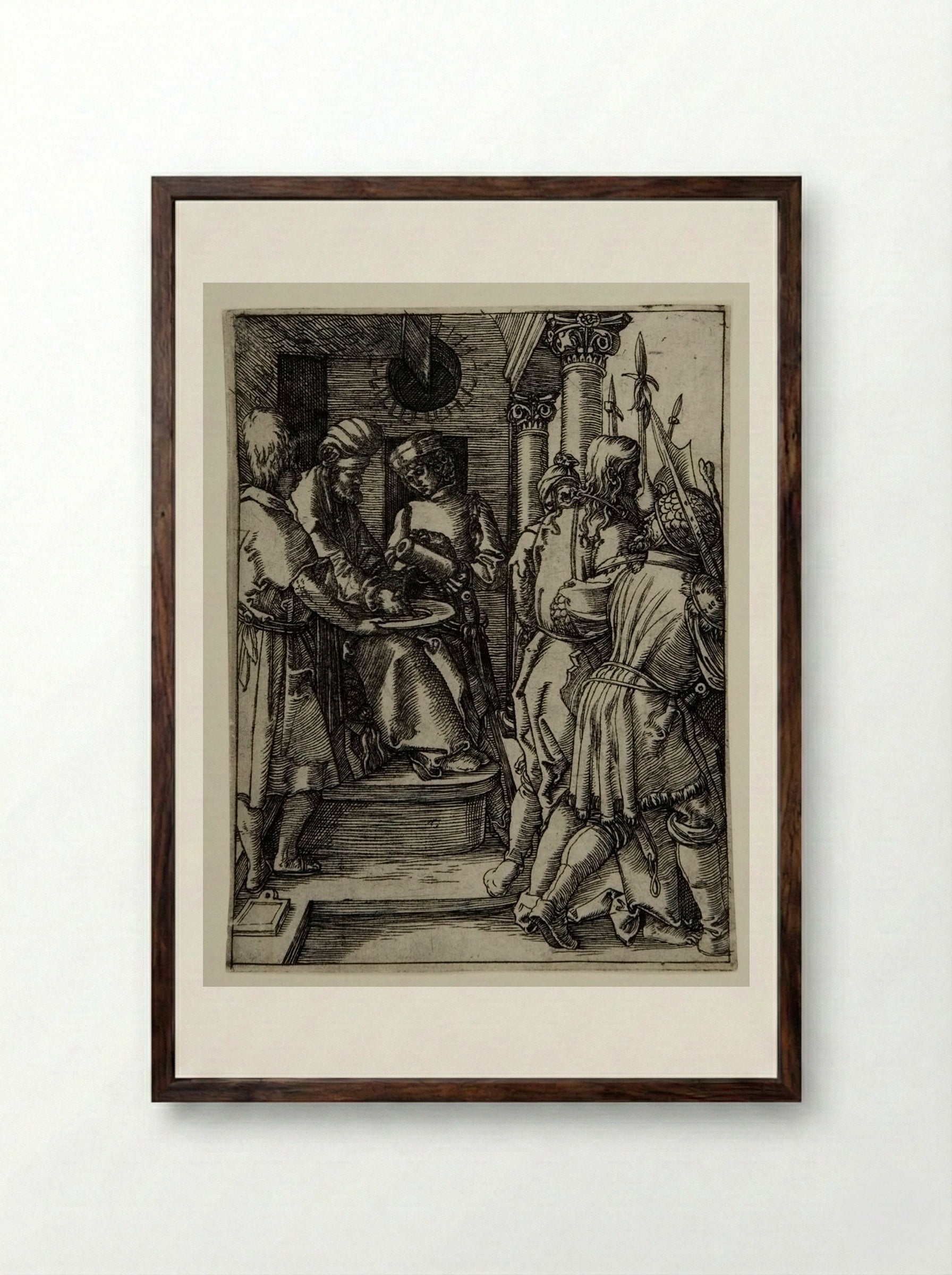 Pilate Washing His Hands - Marcantonio Raimondi - Framed Print Dark Wood