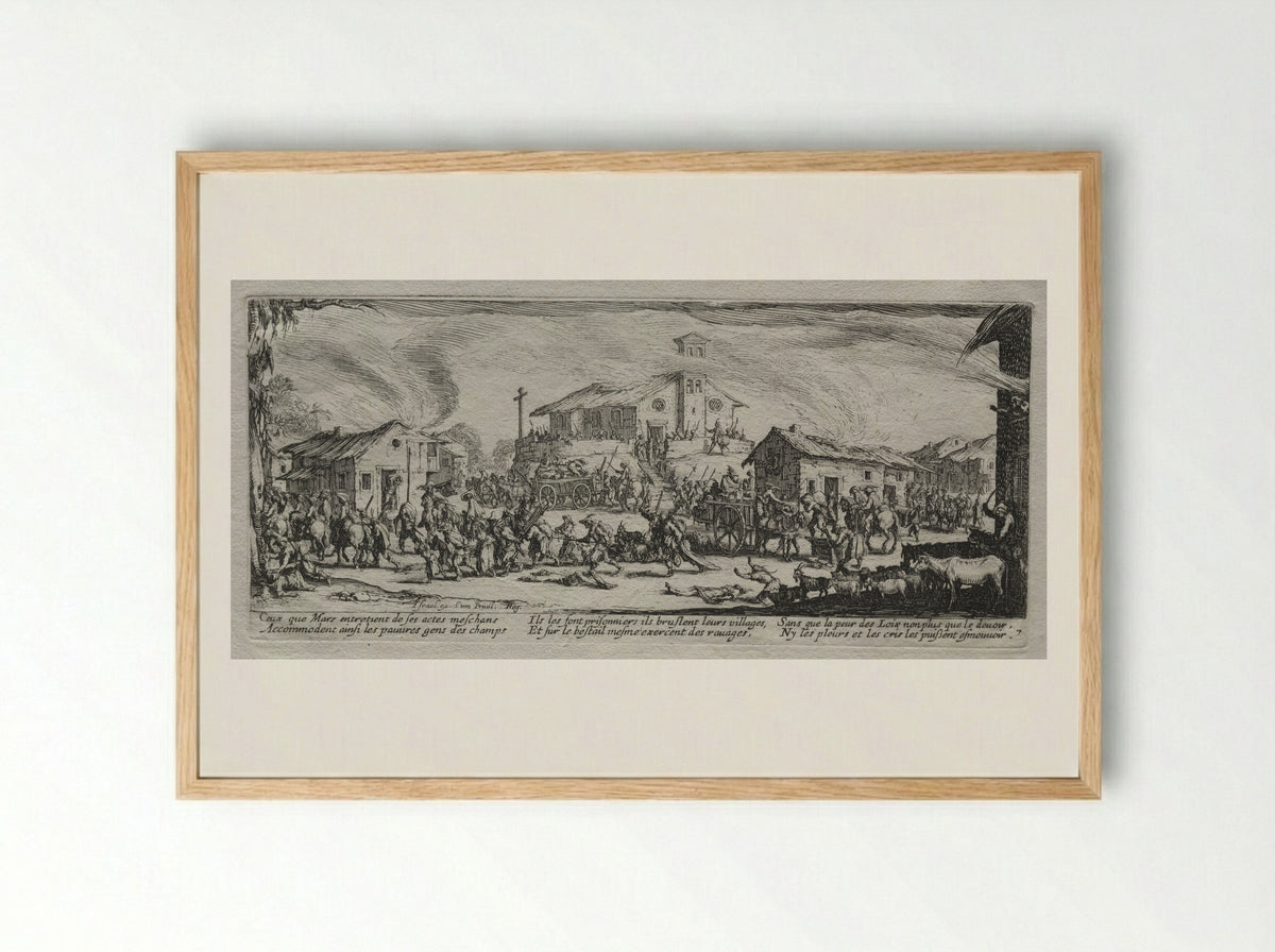Pillage and Burning of a Village - Jacques Callot - Framed Print Wood