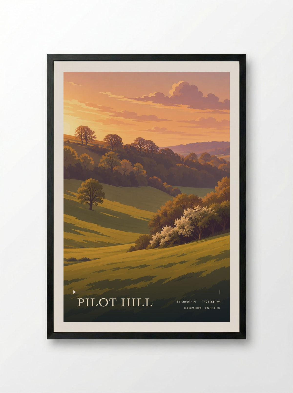 Pilot Hill, Hampshire | Travel Poster - Framed Print Black