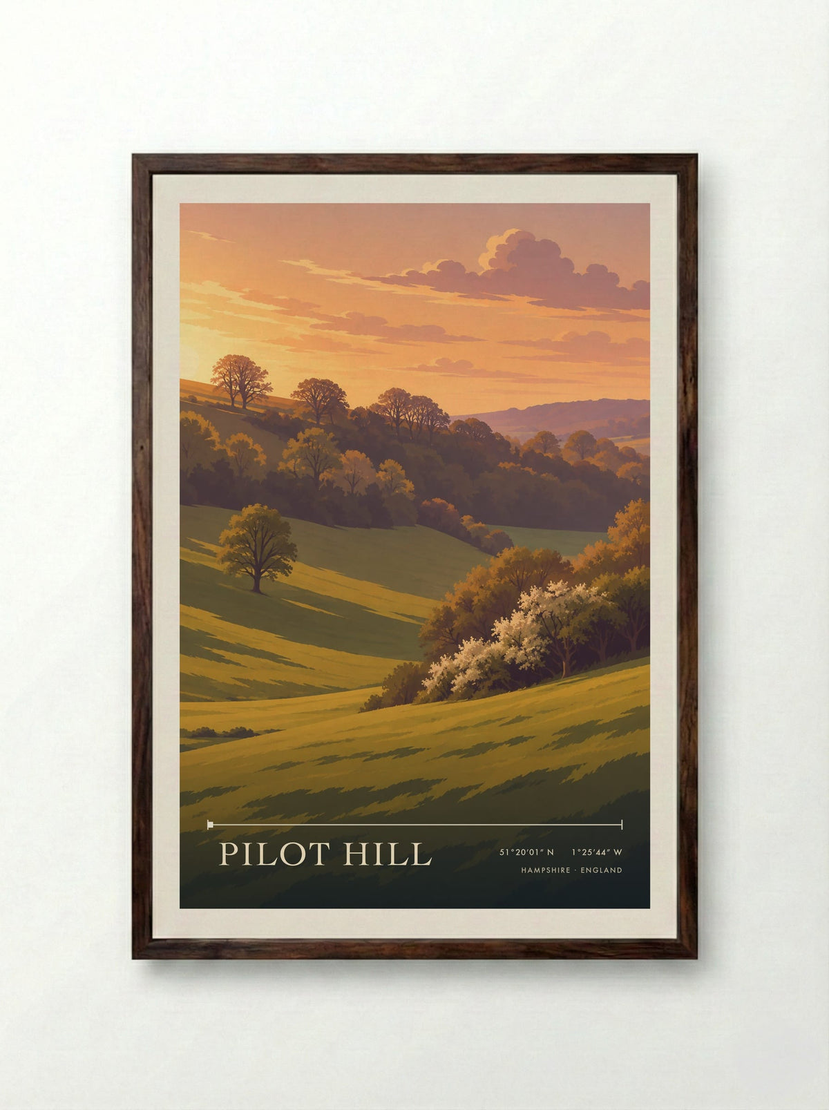 Pilot Hill, Hampshire | Travel Poster - Framed Print Dark Wood
