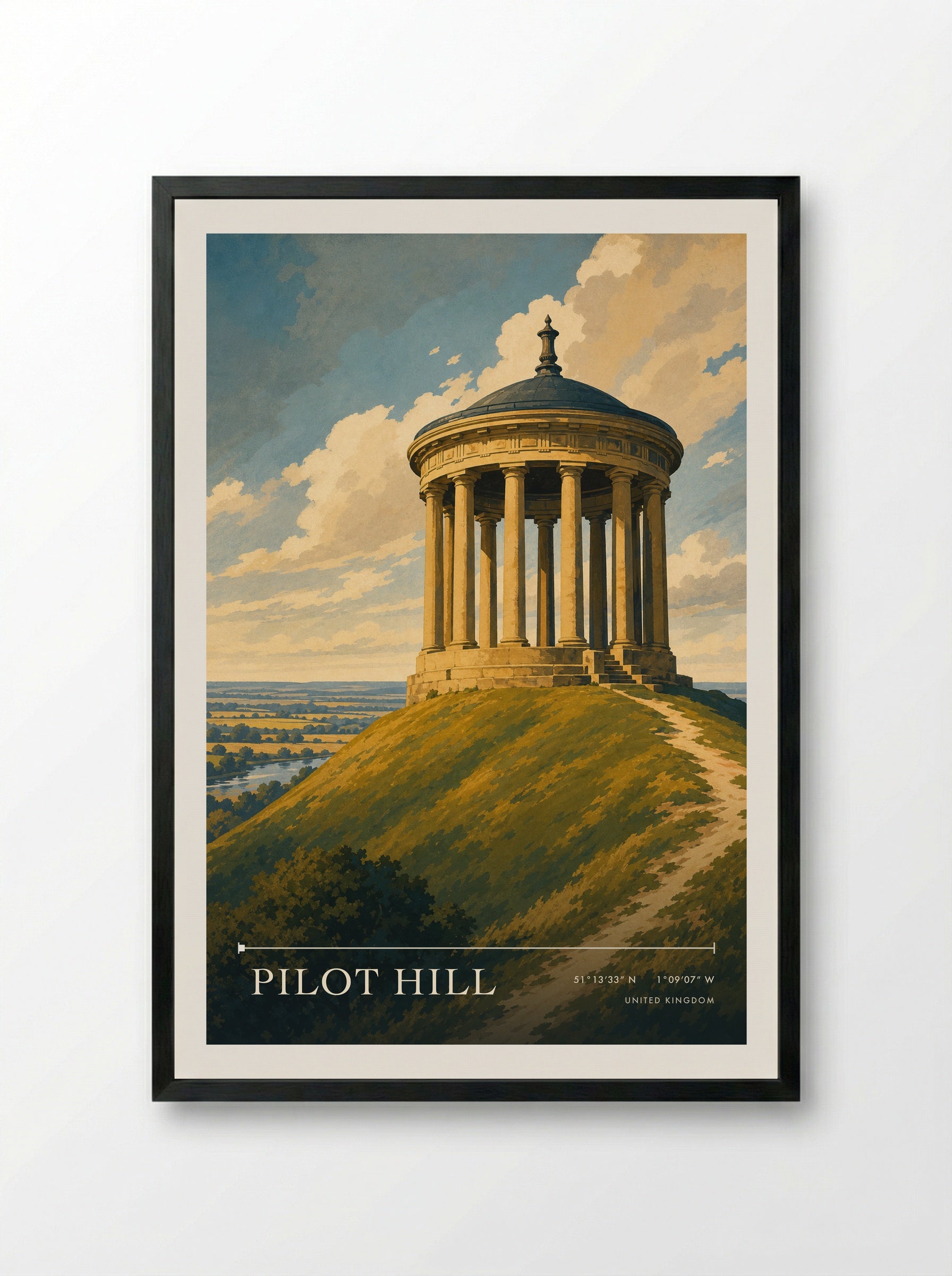 Pilot Hill United Kingdom Travel Poster - Framed Print Black