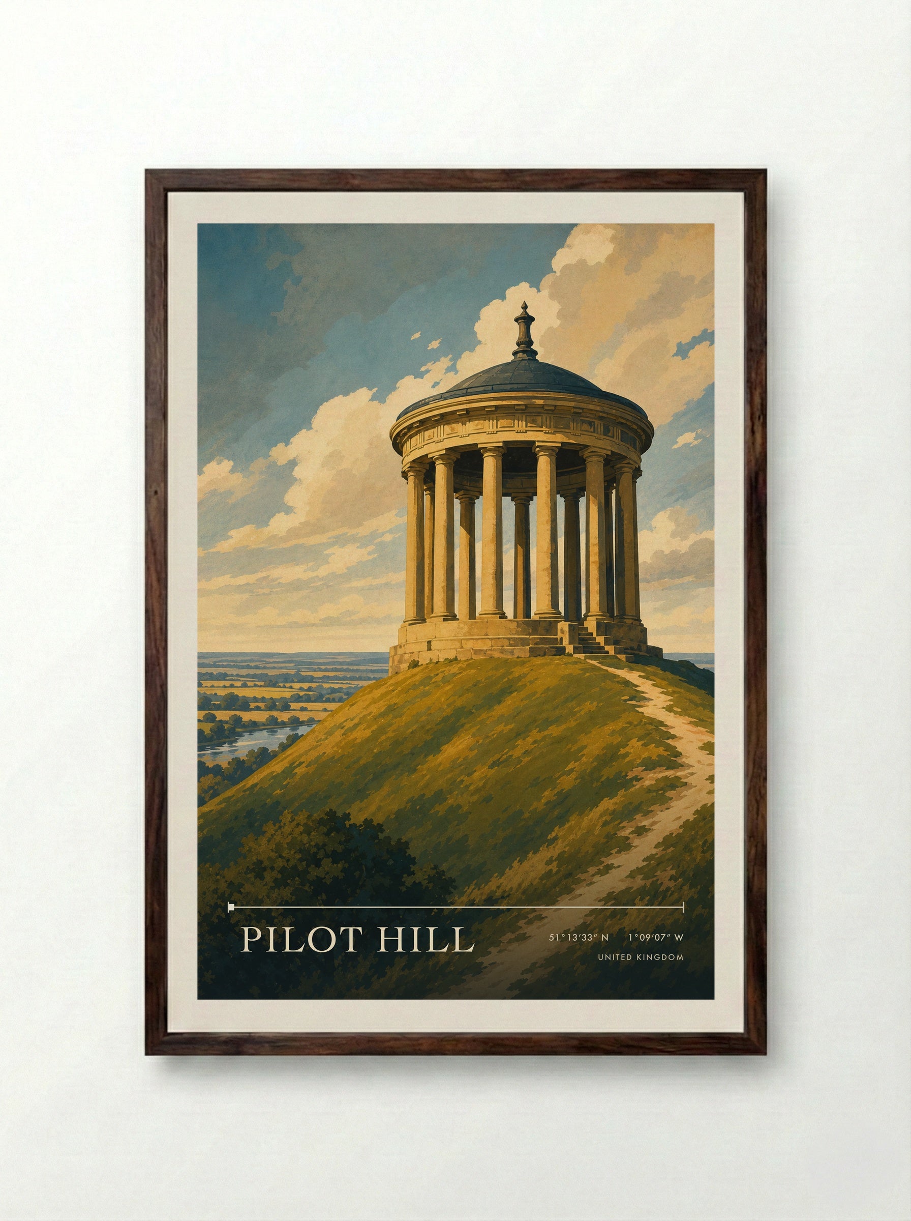 Pilot Hill United Kingdom Travel Poster - Framed Print Dark Wood