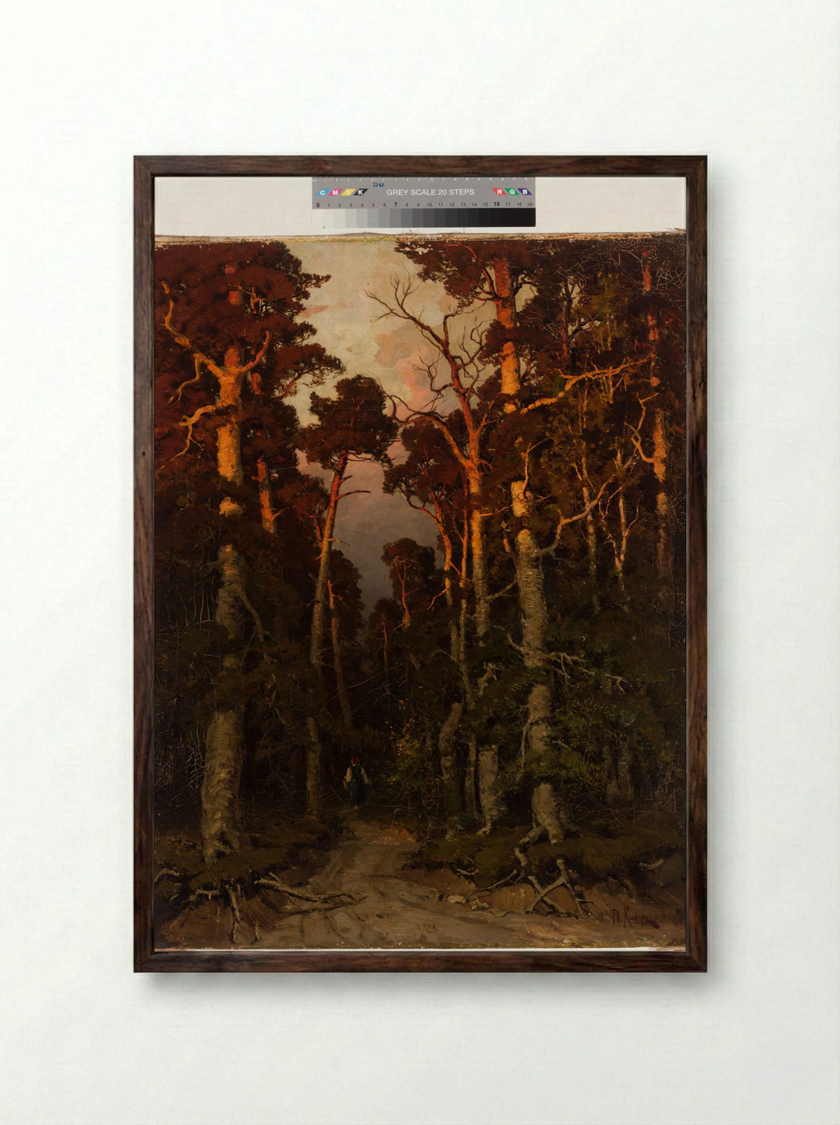 Pine Forest Motiv - Julius Sergius von Klever - Framed Print Dark Wood