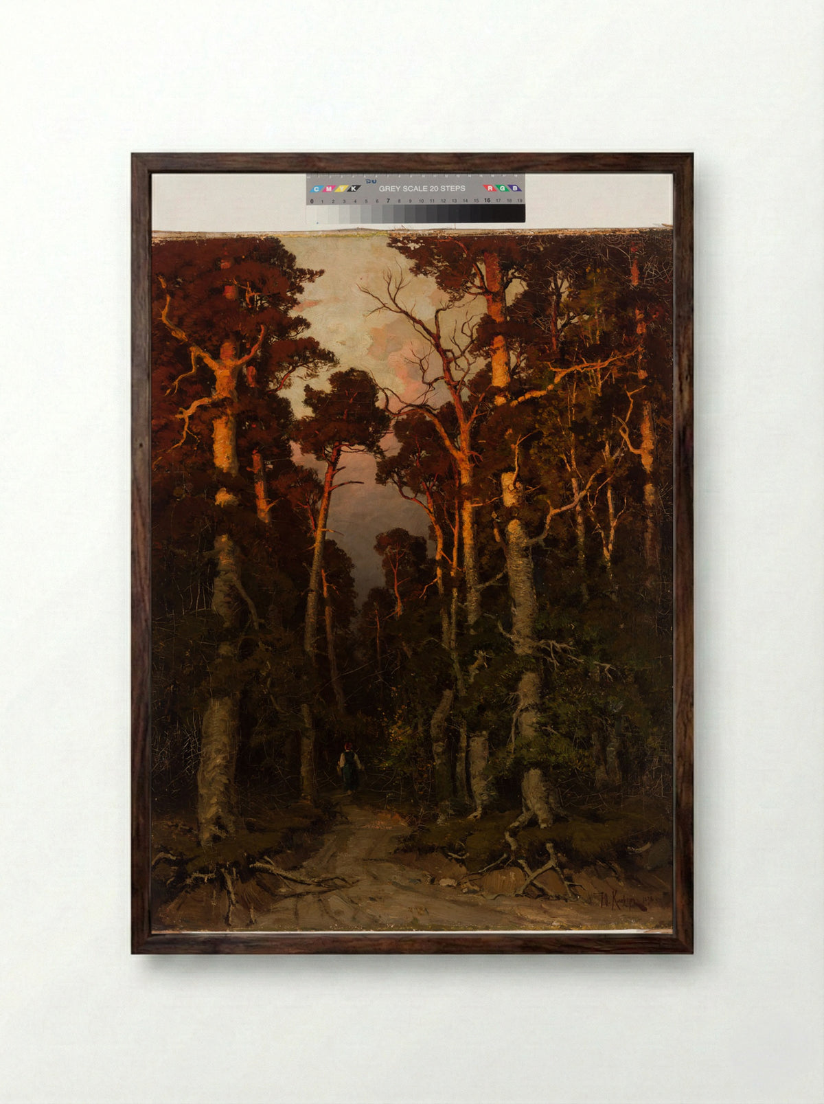 Pine Forest Motiv - Julius Sergius von Klever - Framed Print Dark Wood