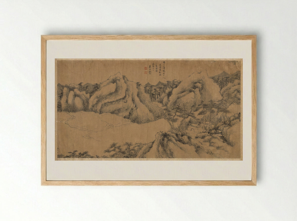 Pine-shaded Monastery on a Cloudy Mountain - Gu Chao - Framed Print Wood
