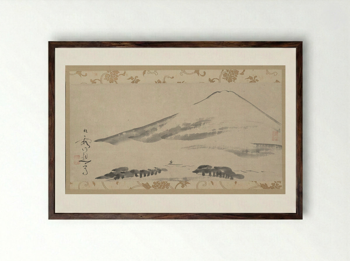 Pines on Mount Tai (after Gao Qian) - Ikeno Taiga - Framed Print Dark Wood
