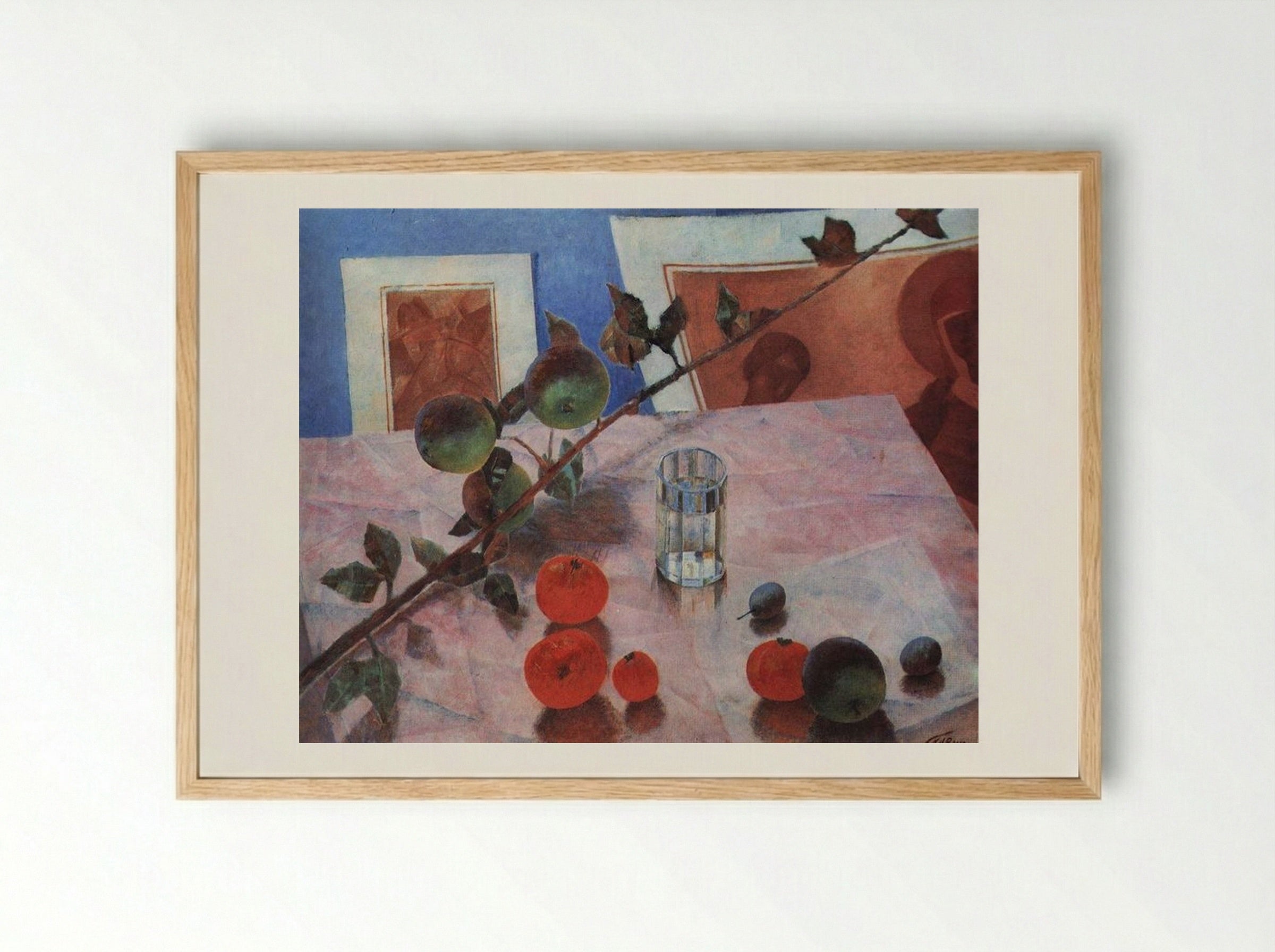 Pink Still Life - Kuzma Petrov-Vodkin - Framed Print Wood