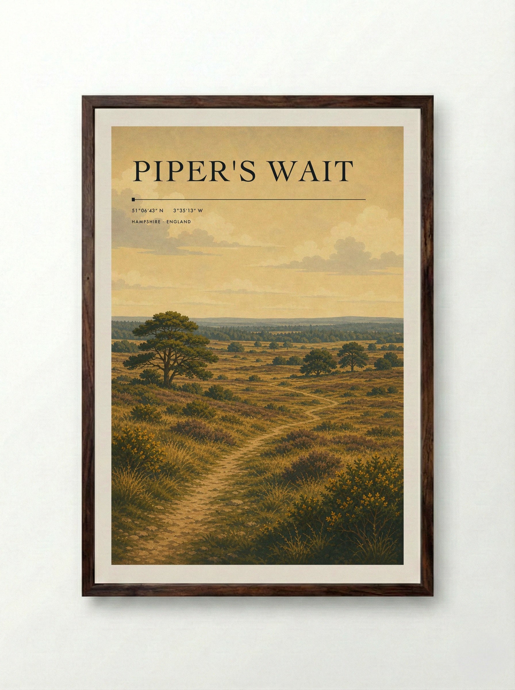 Piper's Wait Hampshire England Travel Poster - Framed Print Dark Wood
