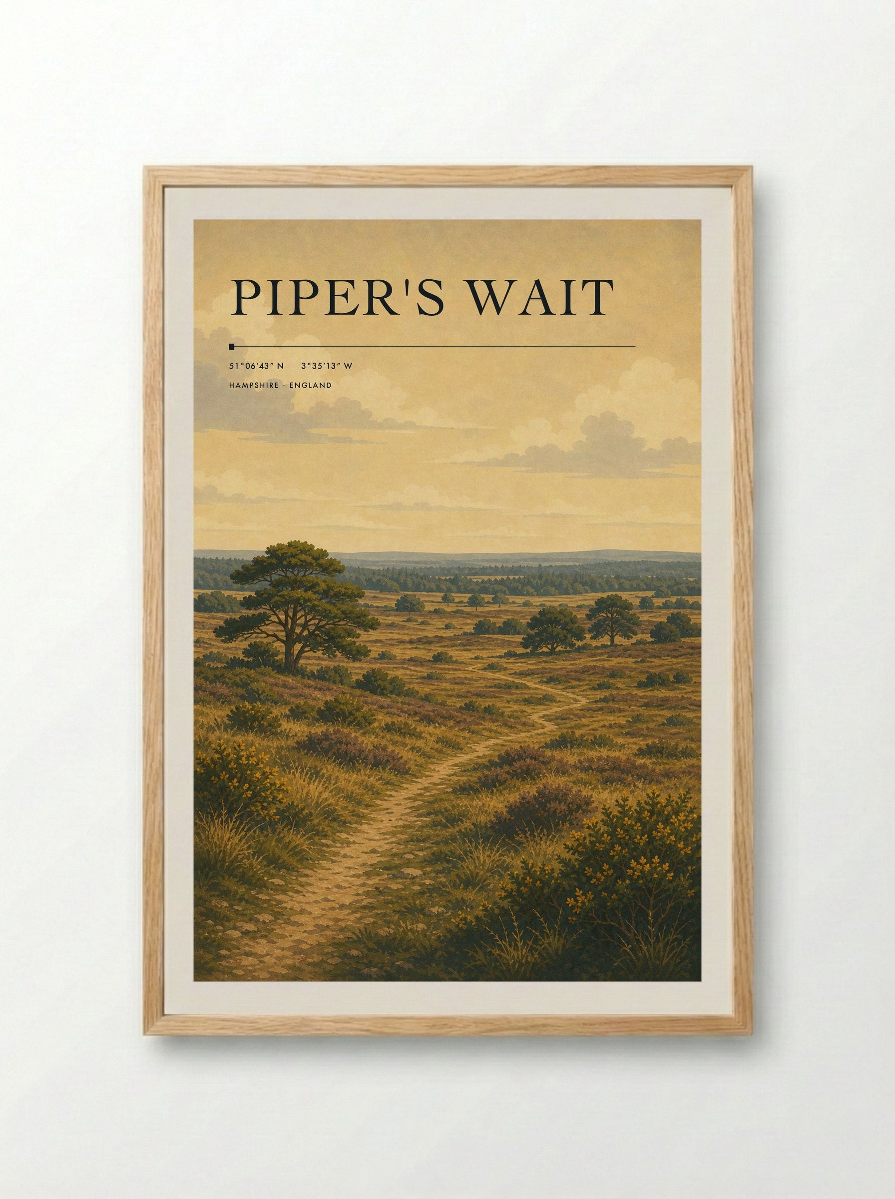 Piper's Wait Hampshire England Travel Poster - Framed Print Wood