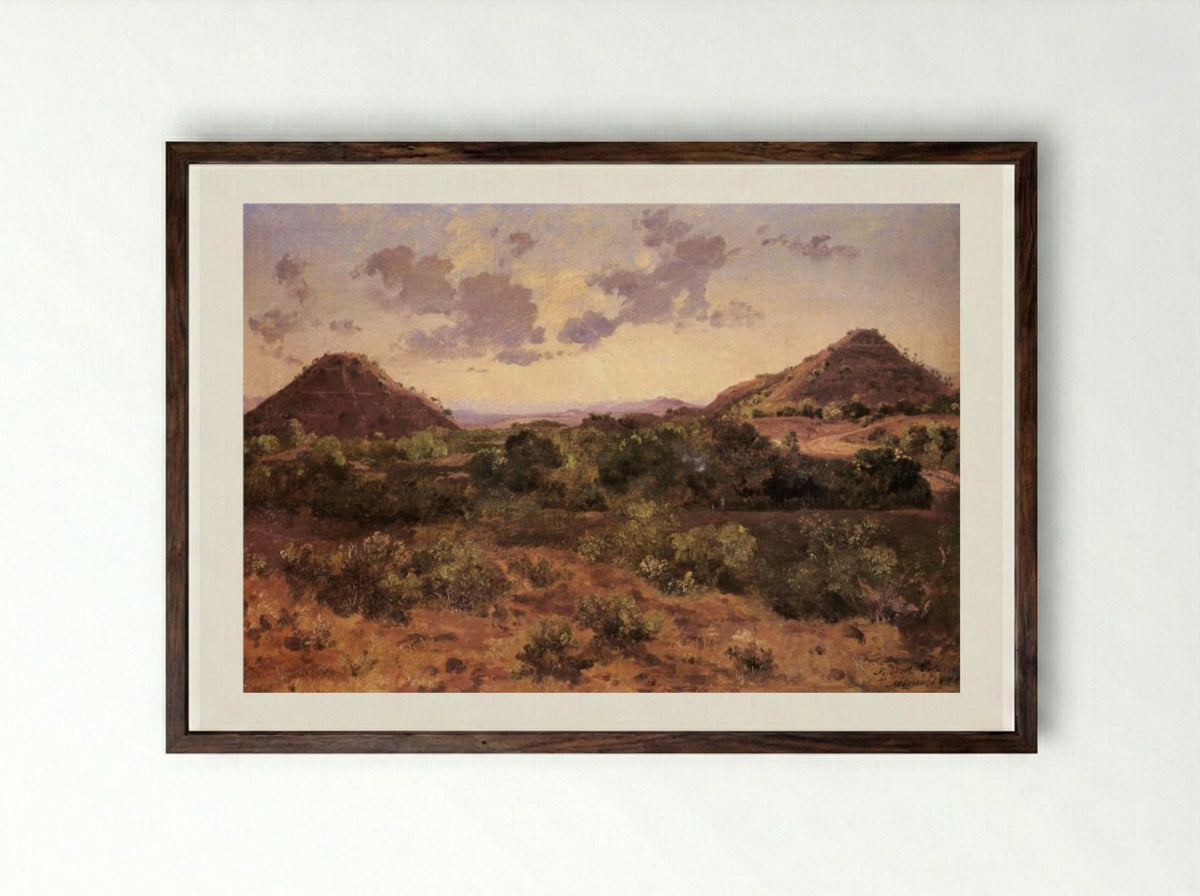 Pirámides del Sol y de la Luna - José María Velasco - Framed Print Dark Wood