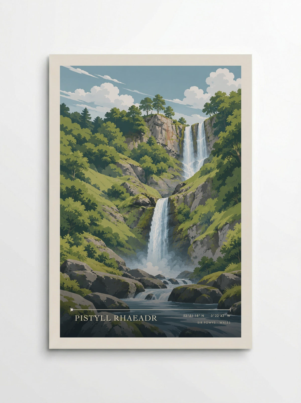 Pistyll Rhaeadr, Sir Powys travel poster print