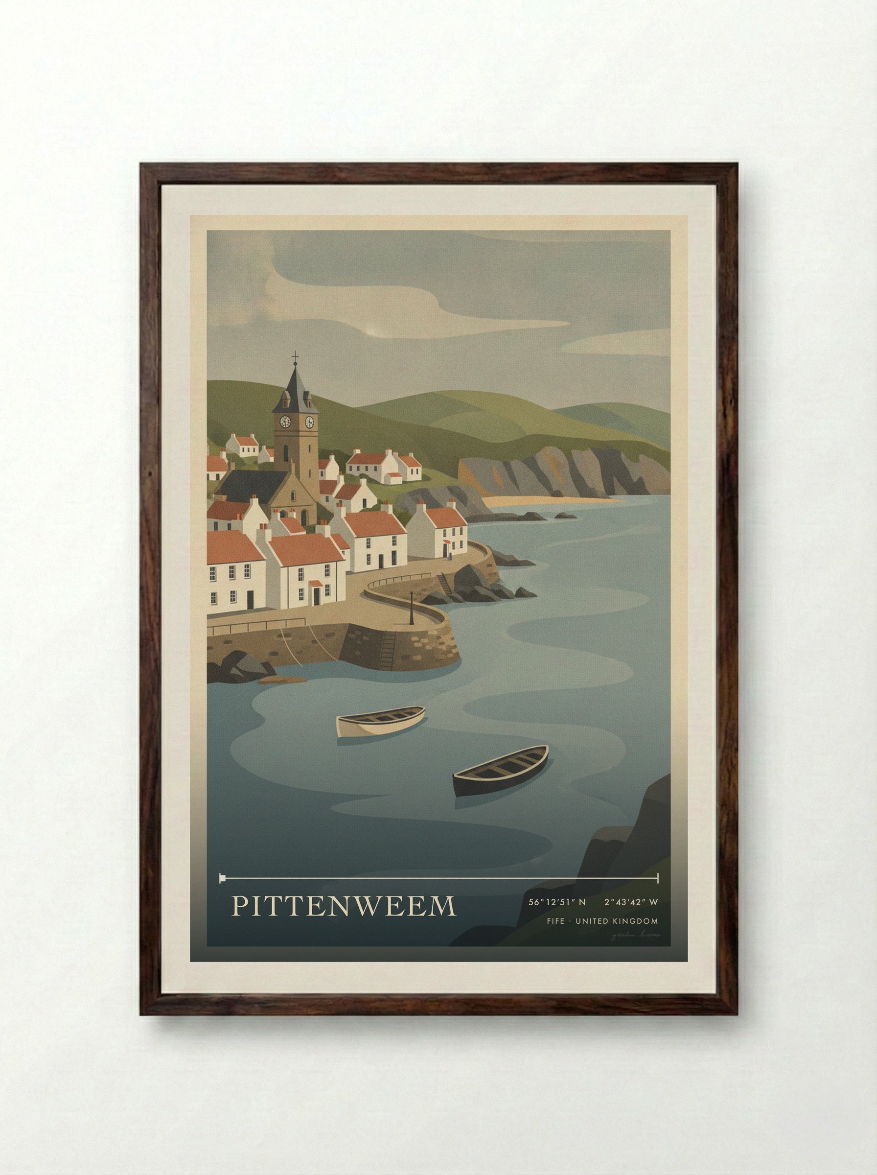 Pittenweem Fife United Kingdom Travel Poster - Framed Print Dark Wood