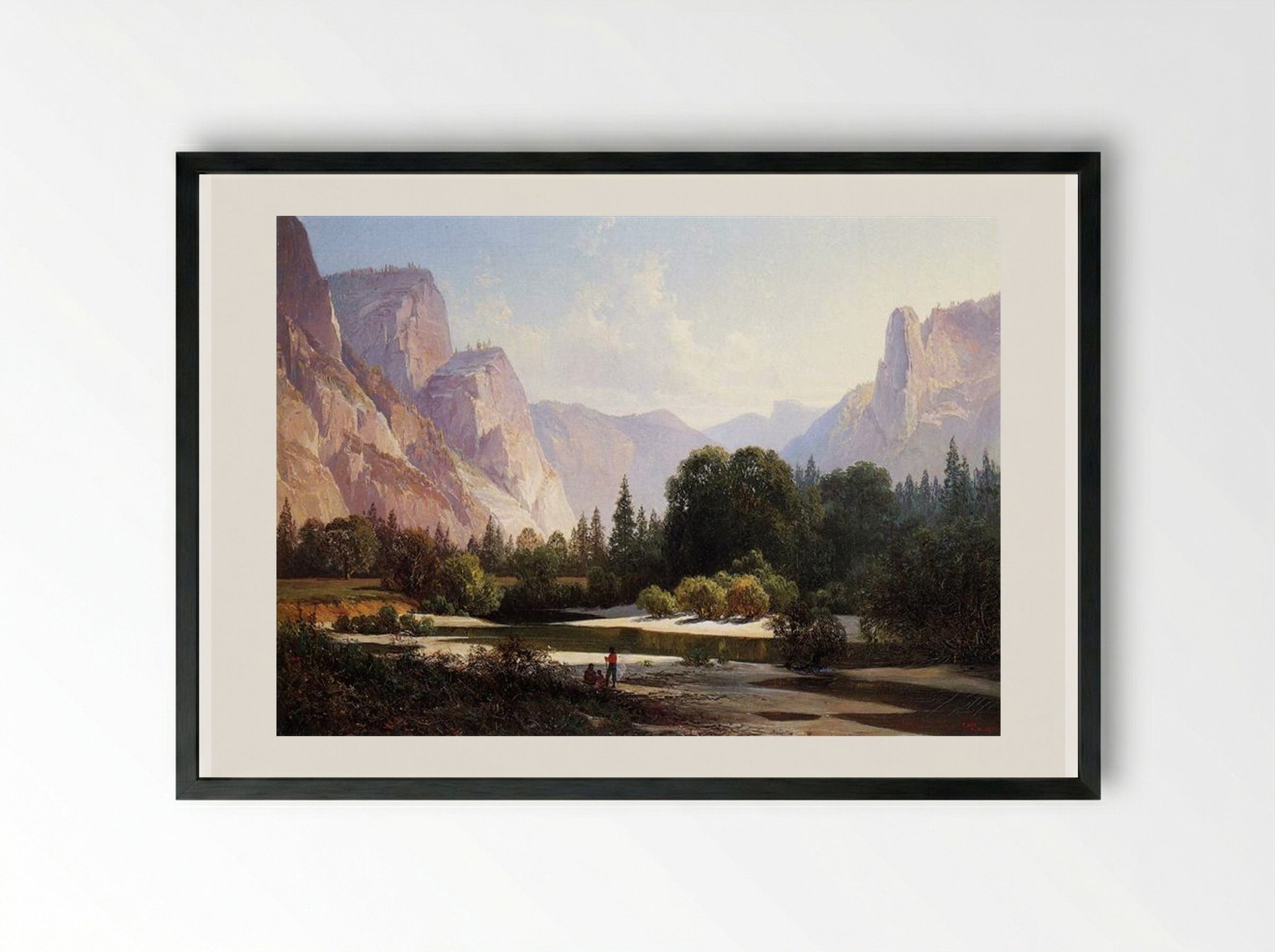 Piute Indians in Yosemite Valley - Thomas Hill - Framed Print Black