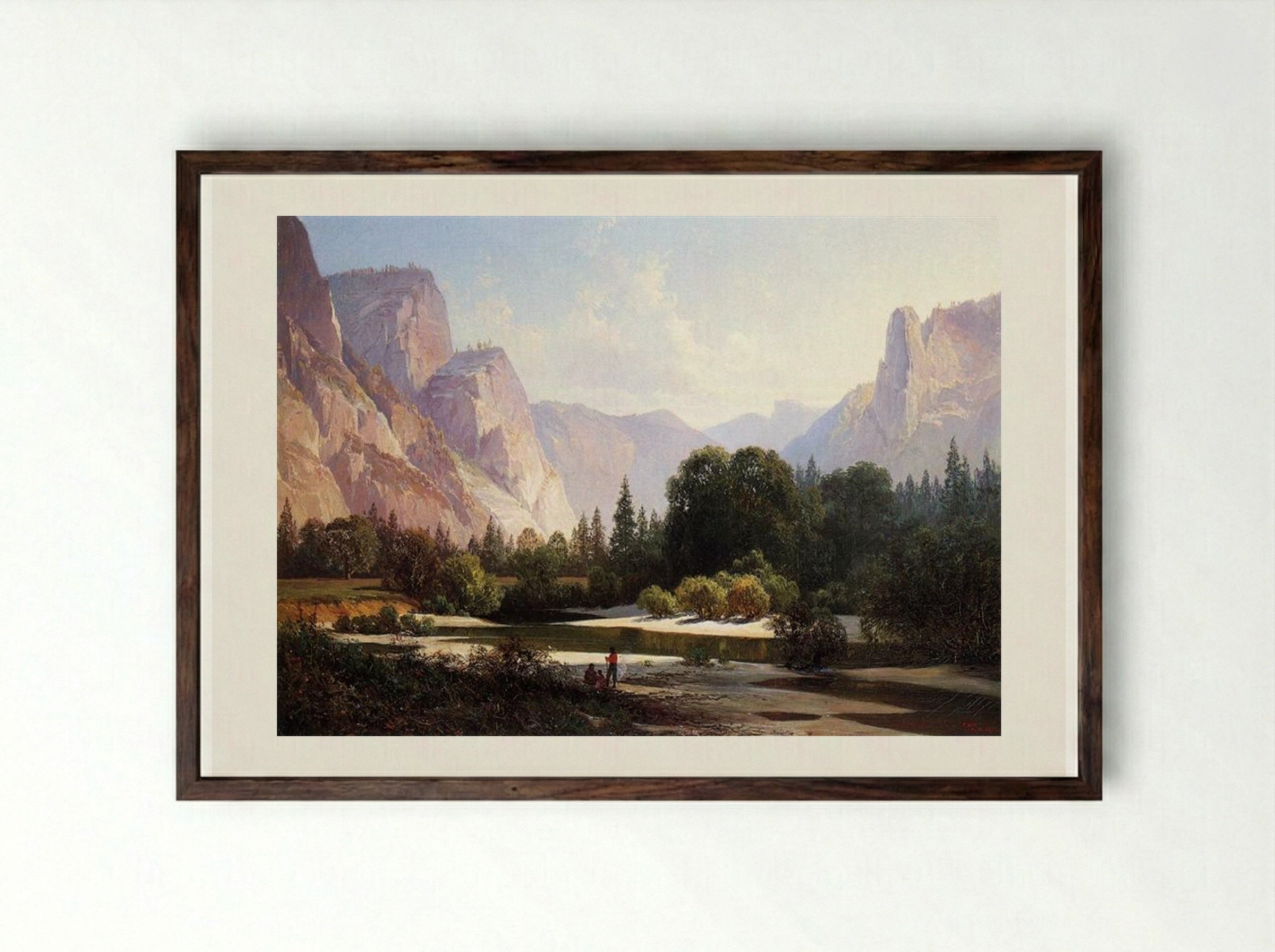Piute Indians in Yosemite Valley - Thomas Hill - Framed Print Dark Wood