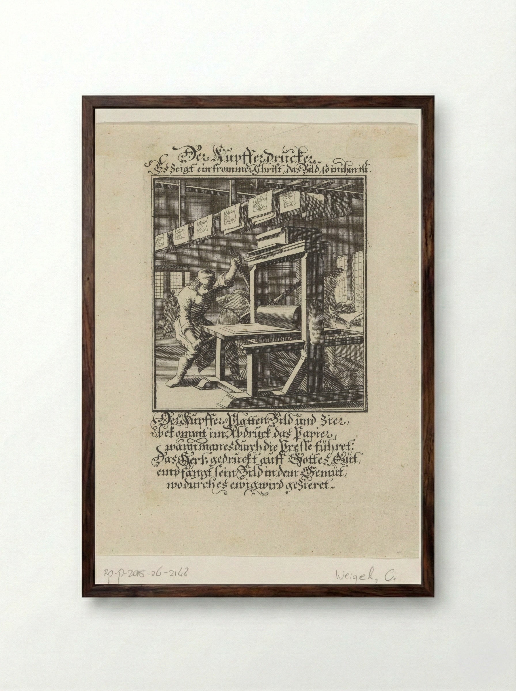 Plaatdrukker (The Copperplate Printer) - Christoph Weigel - Framed Print Dark Wood