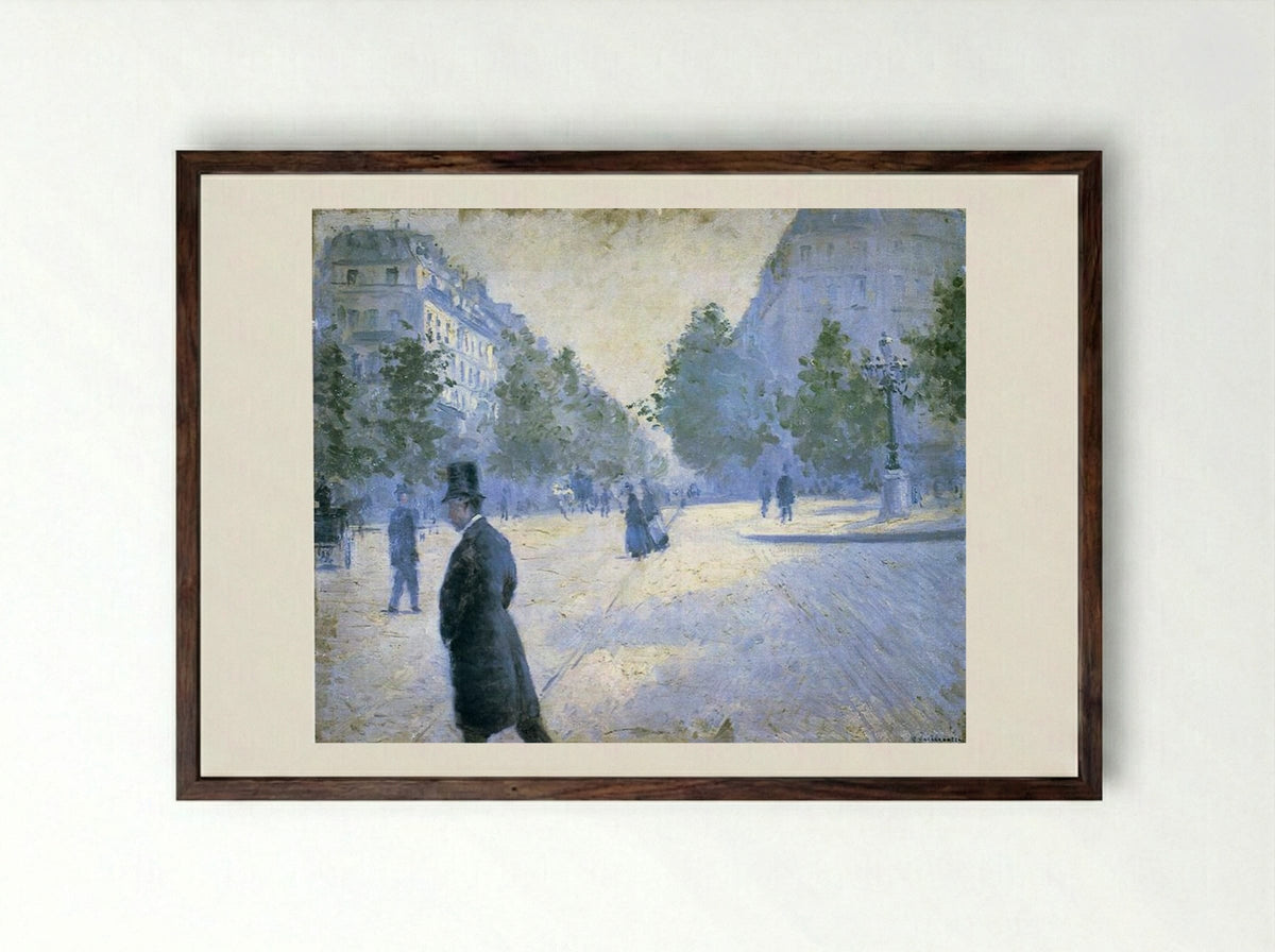 Place Saint Augustin, Misty Weather - Gustave Caillebotte - Framed Print Dark Wood