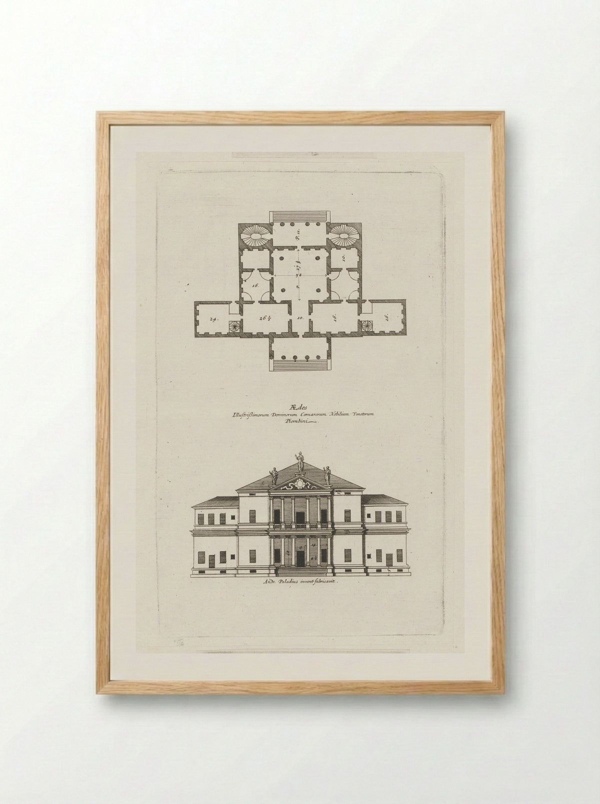 Plan and Elevation of Villa Cornaro - Andrea Palladio - Framed Print Wood