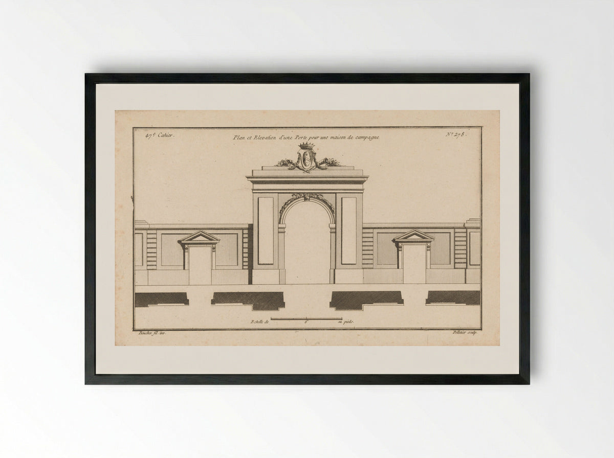 Plan et Elevation d'une Porte pour une maison de campagne - François Boucher (fils) - Framed Print Black